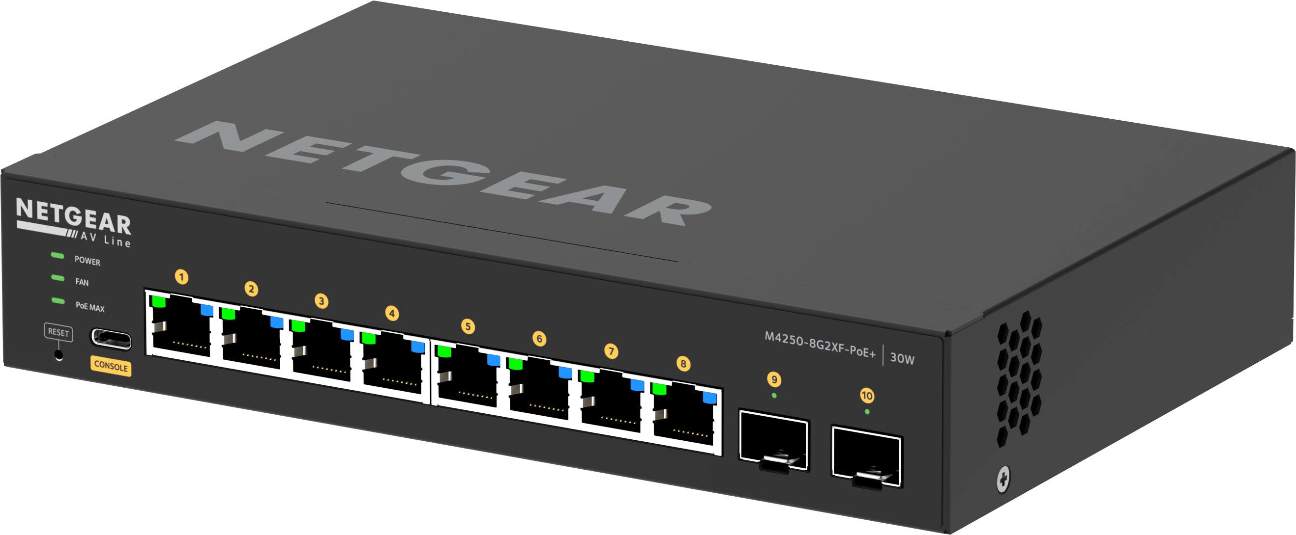 NETGEAR GSM4210PX-100EUS commutateur réseau Géré L2/L3 Gigabit Ethernet (10/100/1000) Connexion Ethernet, supportant l'alimentation via ce port (PoE) Noir