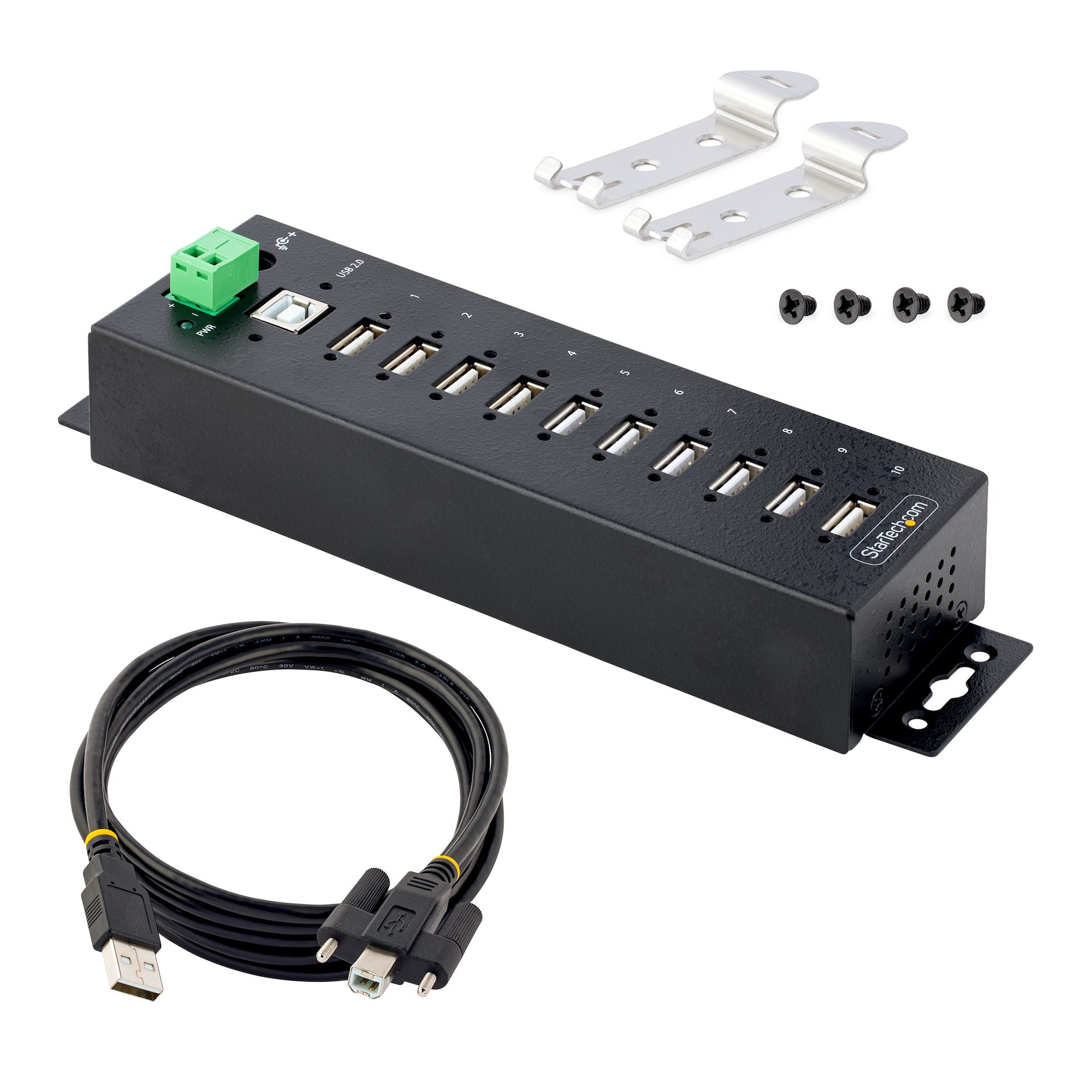 StarTech.com Hub USB 2.0 10 ports Industriel - Hub USB Robuste avec Protection ESD Niveau 4 - Hub USB-A Montable sur Mur/Bureau - Hub d'Extension USB avec ports Verrouillables - Hub USB Type-A - Concentrateur USB