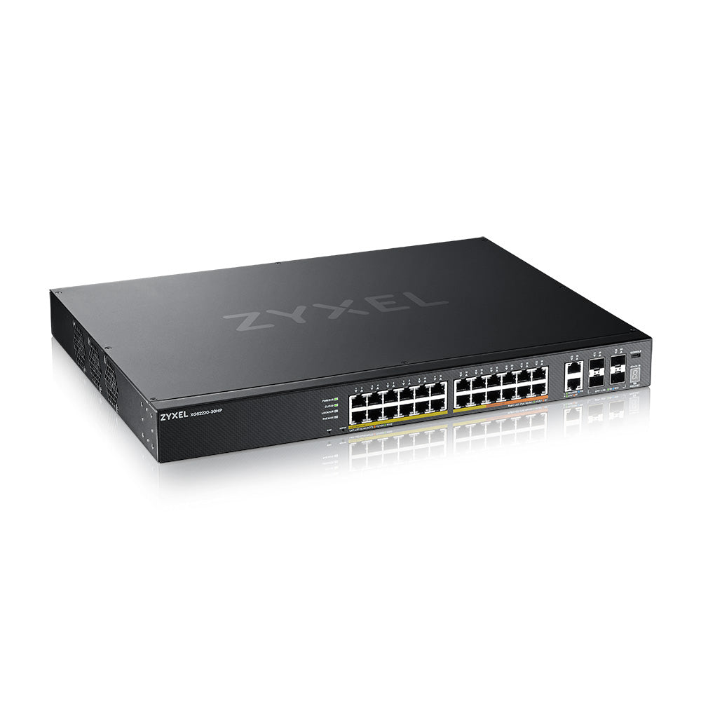 Zyxel XGS2220-30HP Géré L3 Gigabit Ethernet (10/100/1000) Connexion Ethernet, supportant l'alimentation via ce port (PoE) Noir