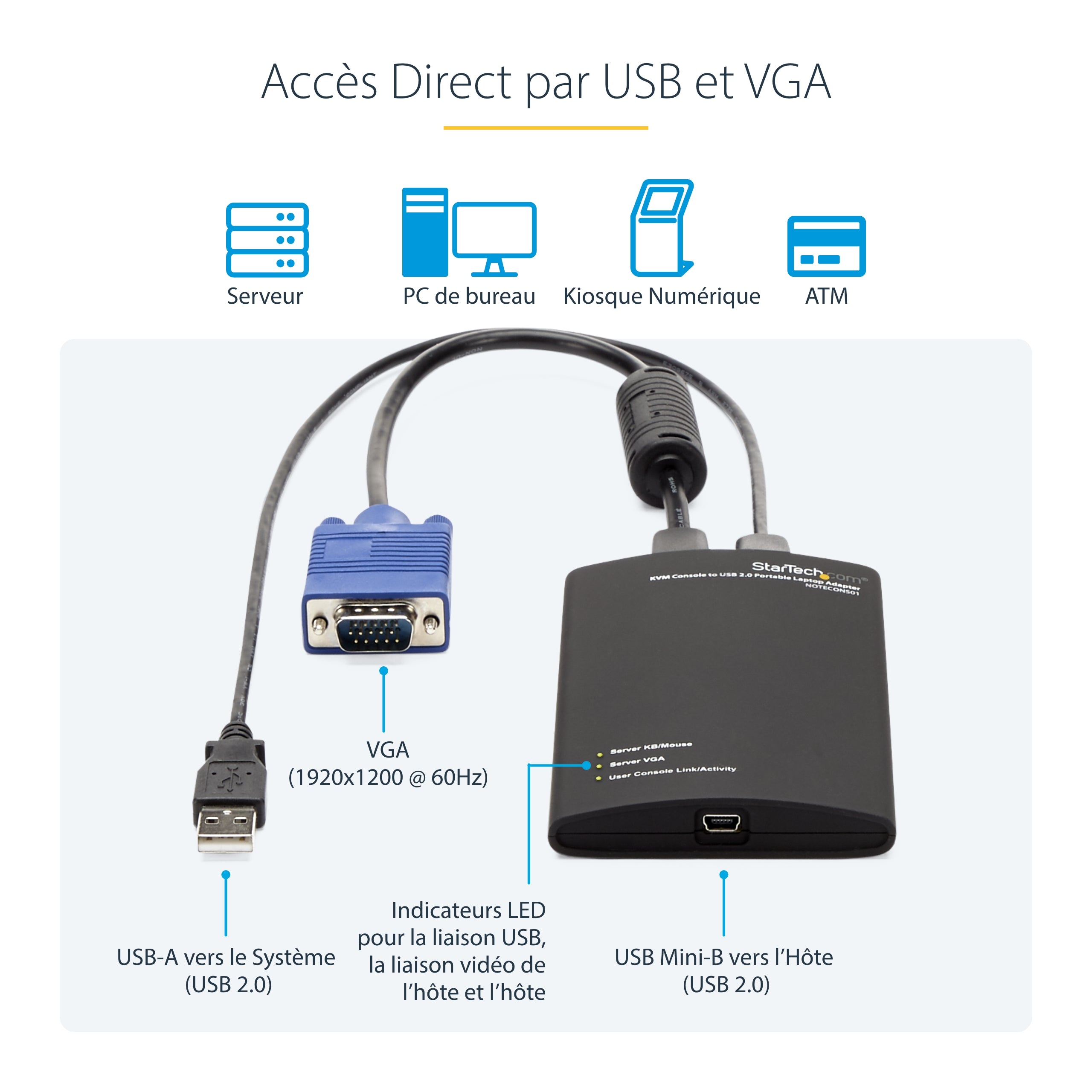 StarTech.com Adaptateur crash cart pour PC portable - Console KVM vers USB 2.0