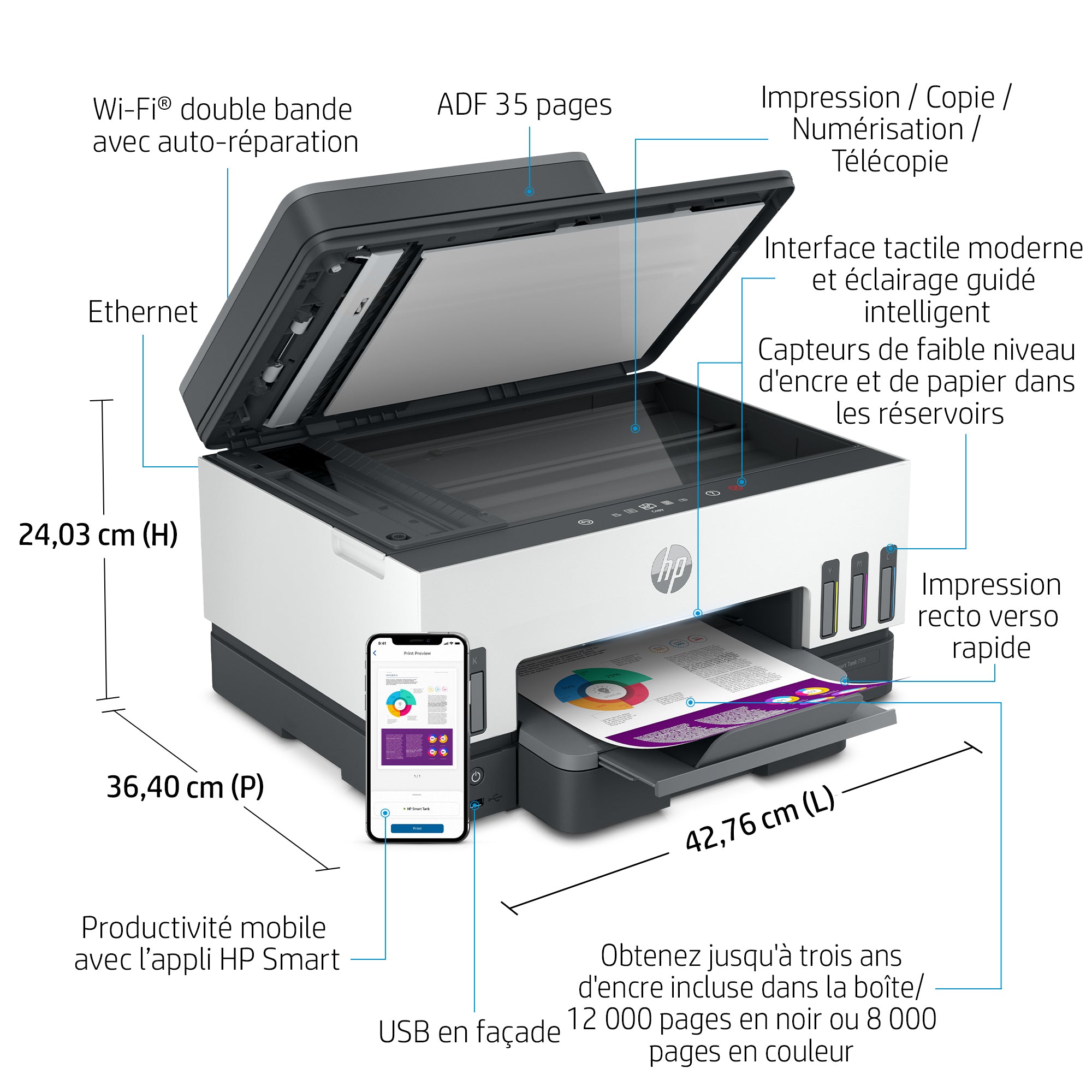 HP Smart Tank 7605 Sans fil All-in-One Couleur Imprimante, Impression recto-verso; copieur, scanner