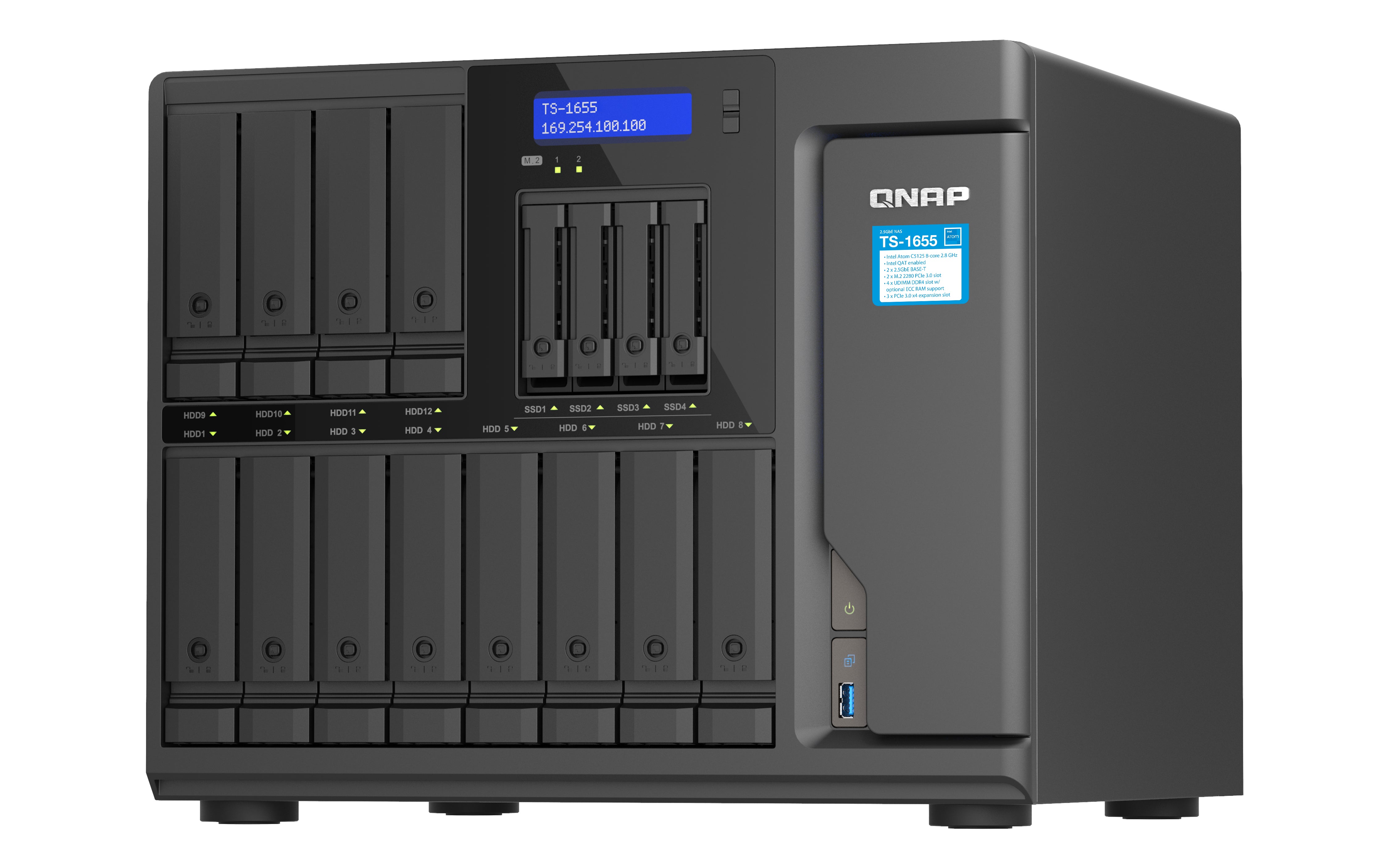 QNAP TS-1655 NAS Tower Intel Atom® C5125 8 Go DDR4 0 To QNAP Turbo System Noir