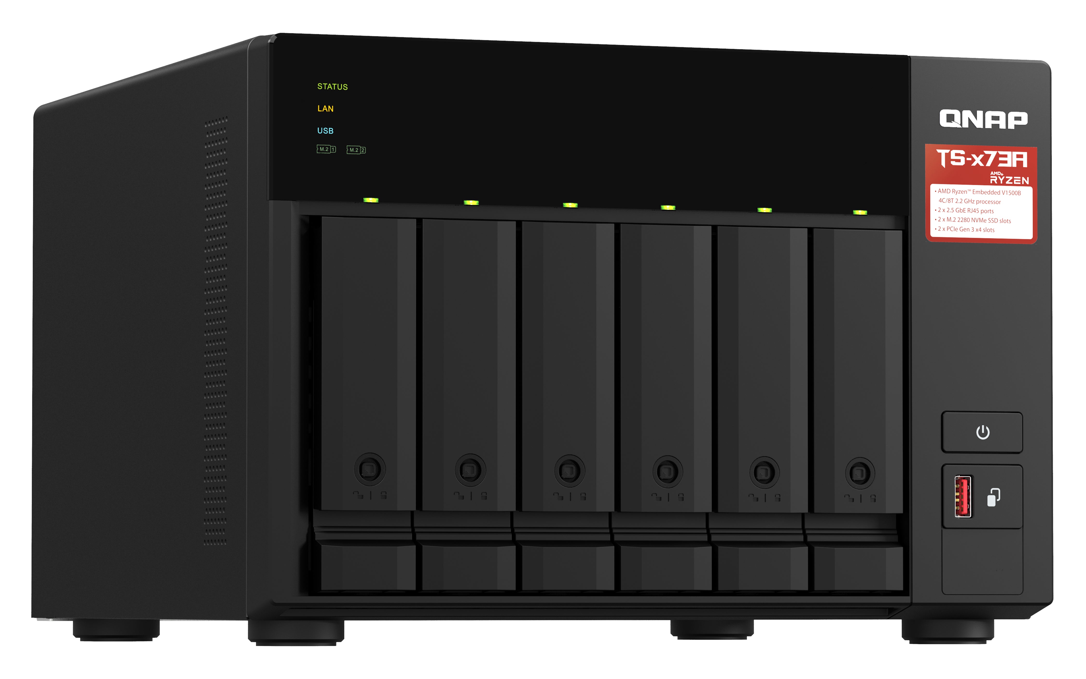 QNAP TS-673A NAS Tower Ryzen Embedded V1500B 8 Go DDR4 0 To QNAP Turbo System Noir