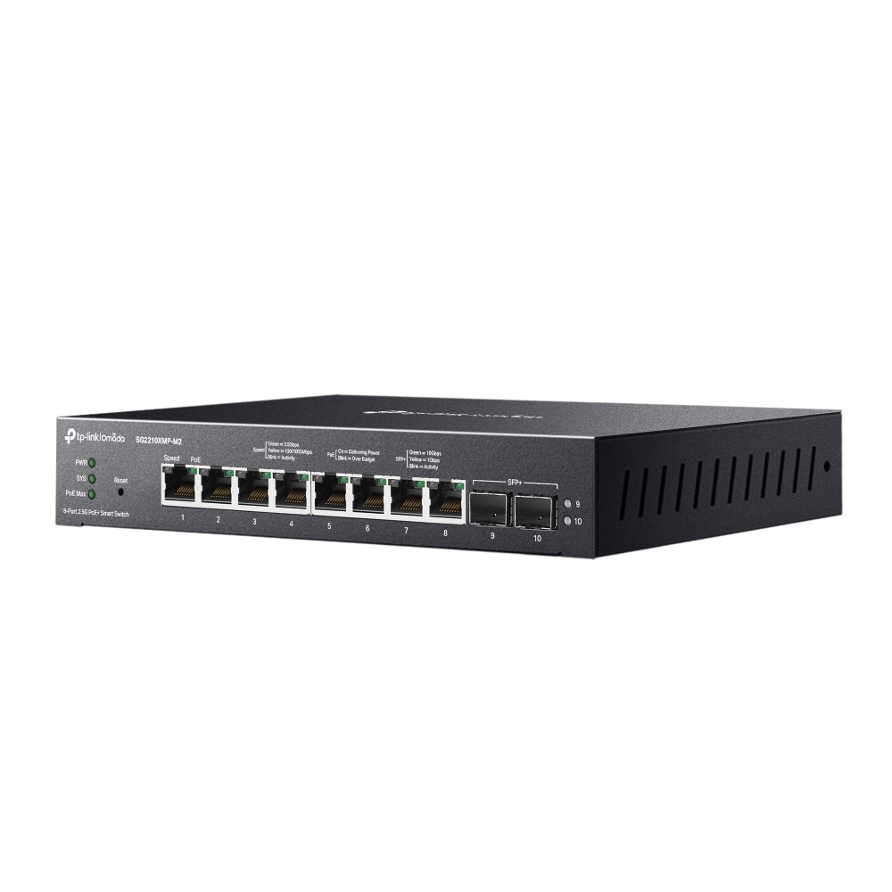 TP-Link Omada SG2210XMP-M2 commutateur réseau Géré L2/L2+ 2.5G Ethernet (100/1000/2500) Connexion Ethernet, supportant l'alimentation via ce port (PoE) Montage sur le bureau ou sur le mur Noir