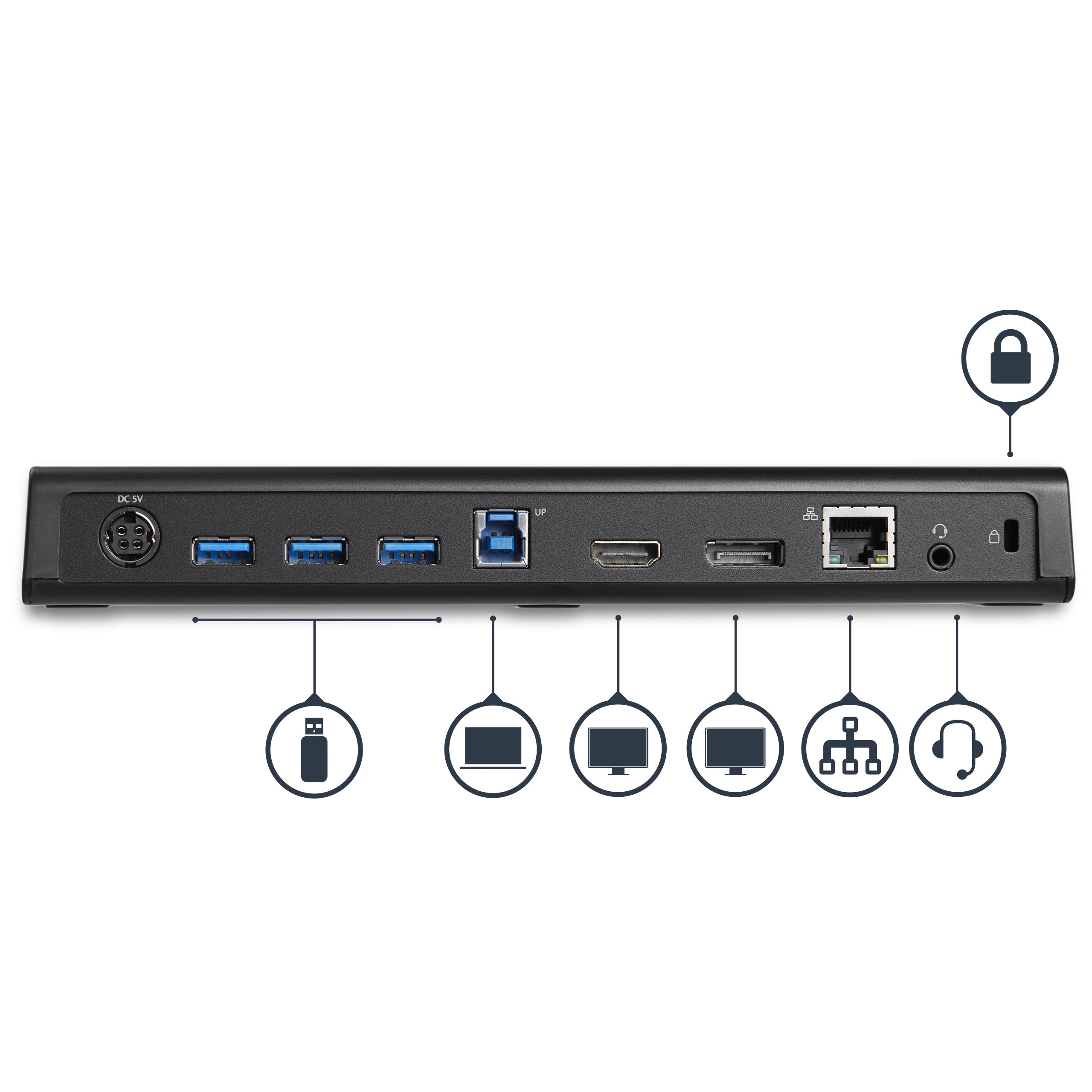 StarTech.com Station d'Accueil USB 3.0 Double Écran avec HDMI et DisplayPort 4K - USB 3.0 vers 4x USB-A, Ethernet, HDMI et DP - Station d'Accueil Universelle USB A pour PC pour Mac/Win