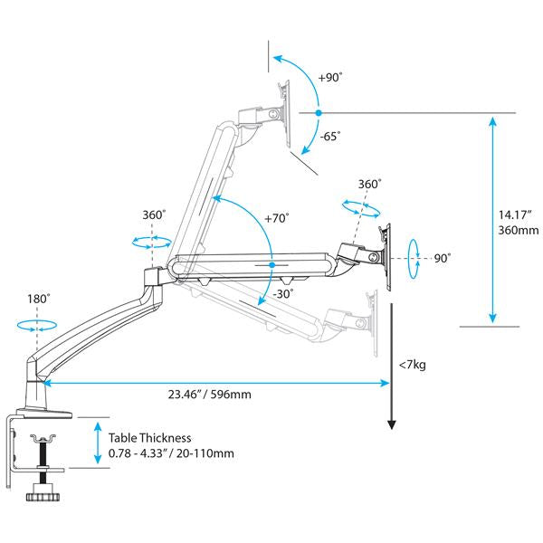 StarTech.com Bras articulé slim pour moniteur avec gestion de câbles - Support de bureau pour écran LCD / LED