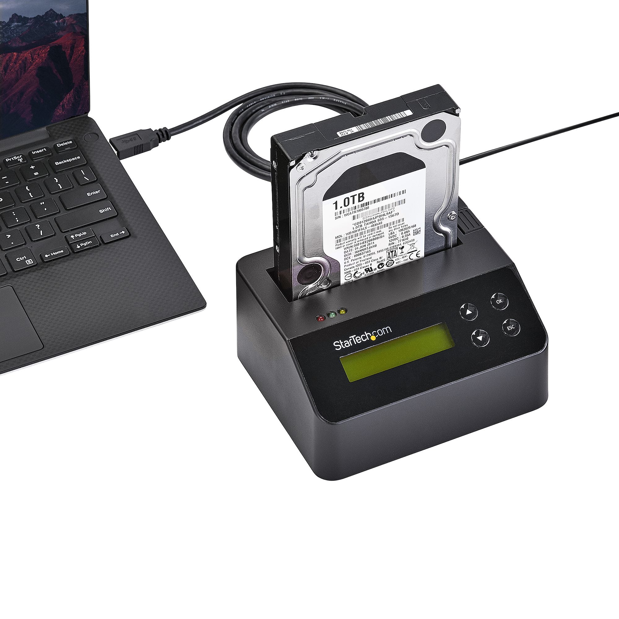 StarTech.com Effaceur de Disque Dur à Baie Unique, Nettoyeur de HDD/SSD Autonome, USB 3.0 à SATA II (3 Gbps), 9 Modes d'Effacement, Écran LCD, Dock de nettoyage de Disque Dur Secure Erase, Conforme TAA