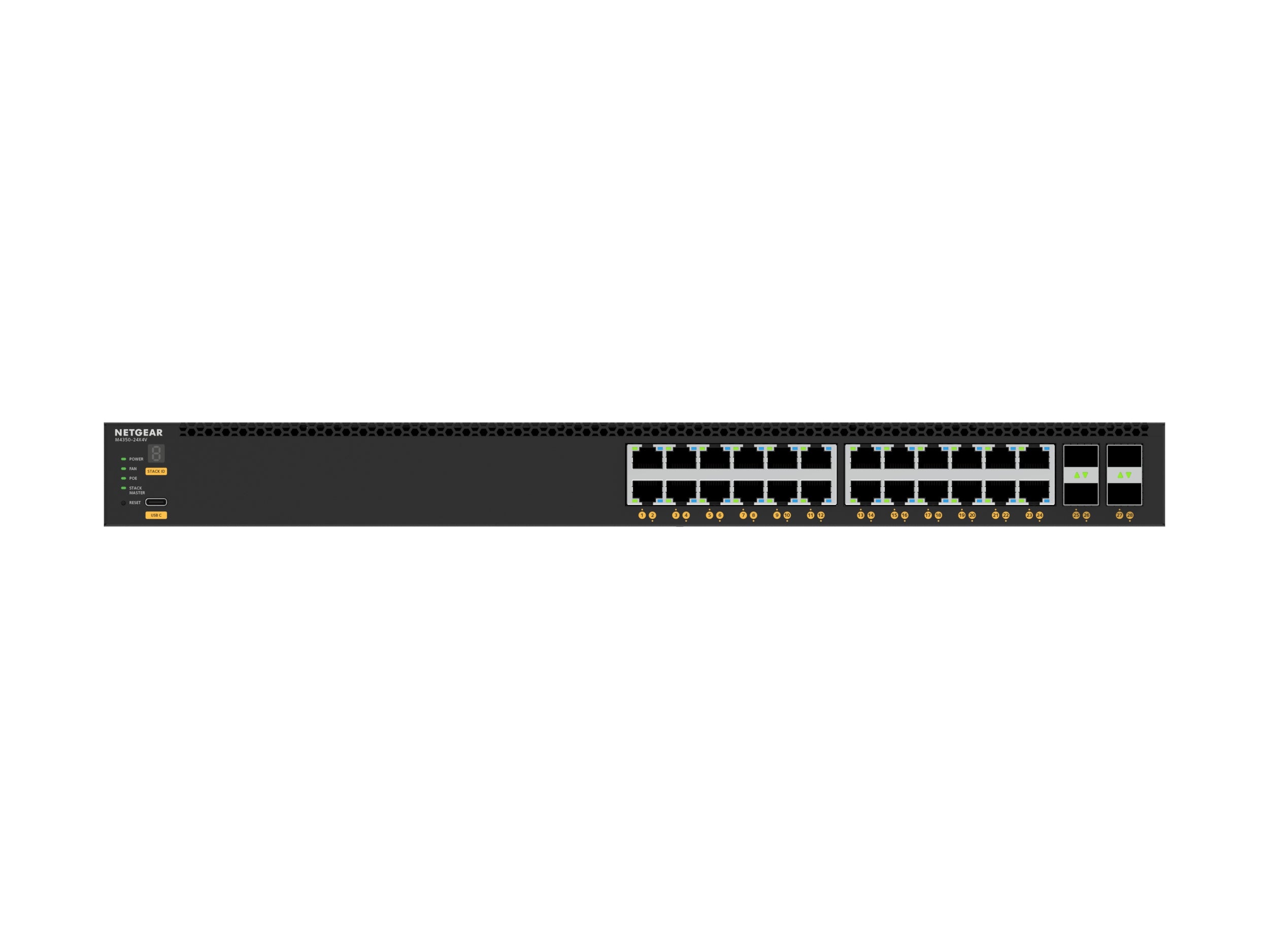 NETGEAR M4350-24X4V Géré L3 10G Ethernet (100/1000/10000) Connexion Ethernet, supportant l'alimentation via ce port (PoE) 1U Noir