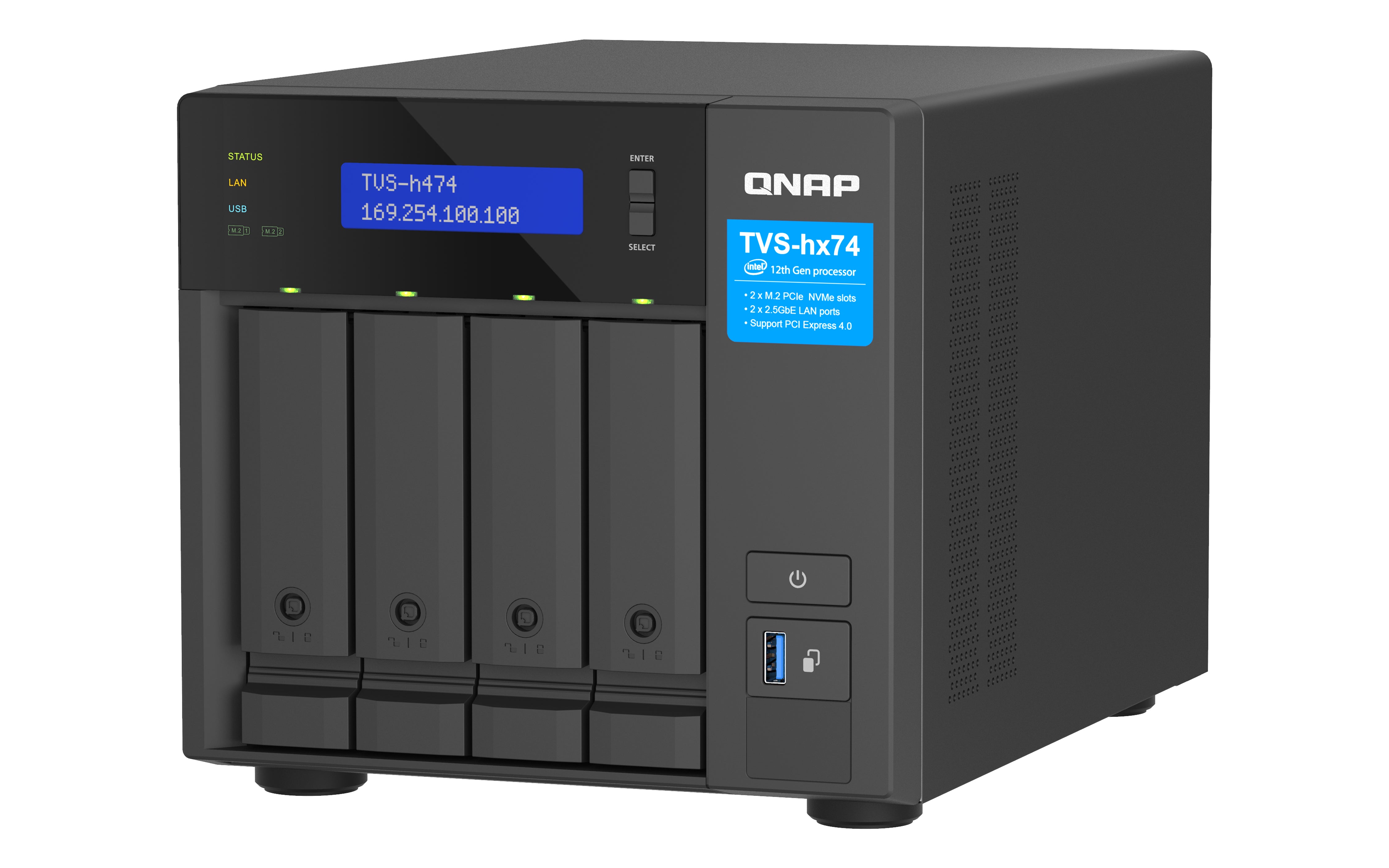 QNAP TVS-H474 NAS Tower Intel® Pentium® G7400 8 Go DDR4 0 To QuTS hero Noir