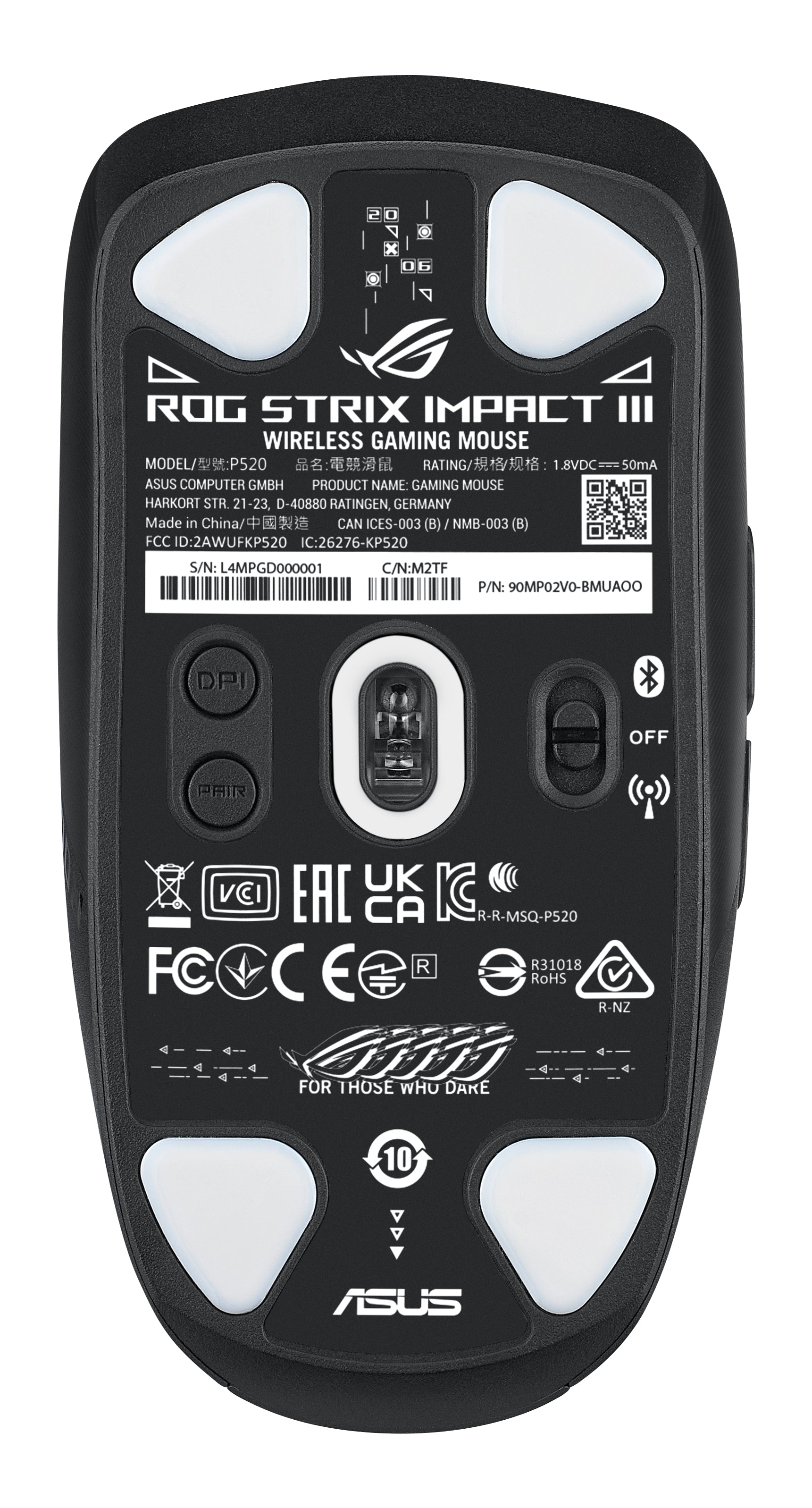 ASUS ROG Strix Impact III Wireless souris Gaming Ambidextre RF sans fil + Bluetooth Optique 36000 DPI