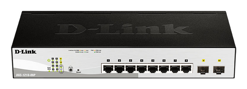 D-Link DGS-1210-08P commutateur réseau Géré L2/L3 Gigabit Ethernet (10/100/1000) Connexion Ethernet, supportant l'alimentation via ce port (PoE) Noir