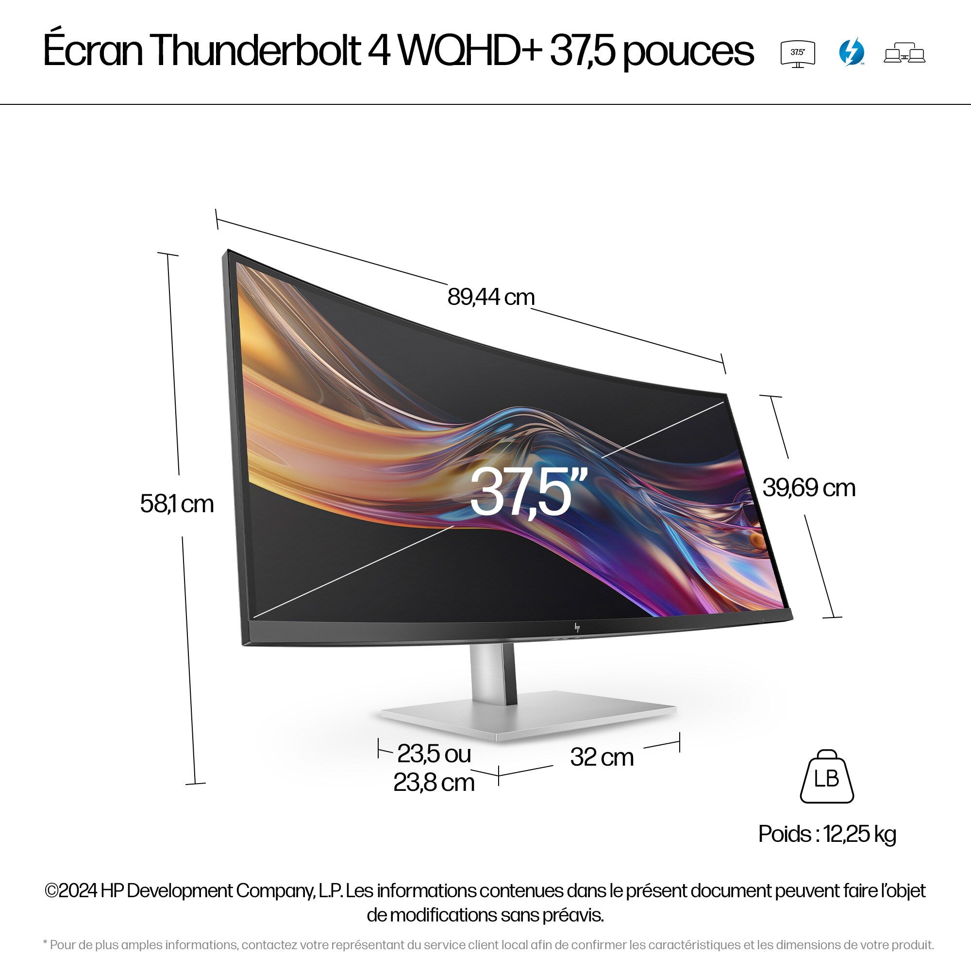 HP Series 7 Pro Écran WQHD+ Thunderbolt 4 37,5 pouces - 738pu