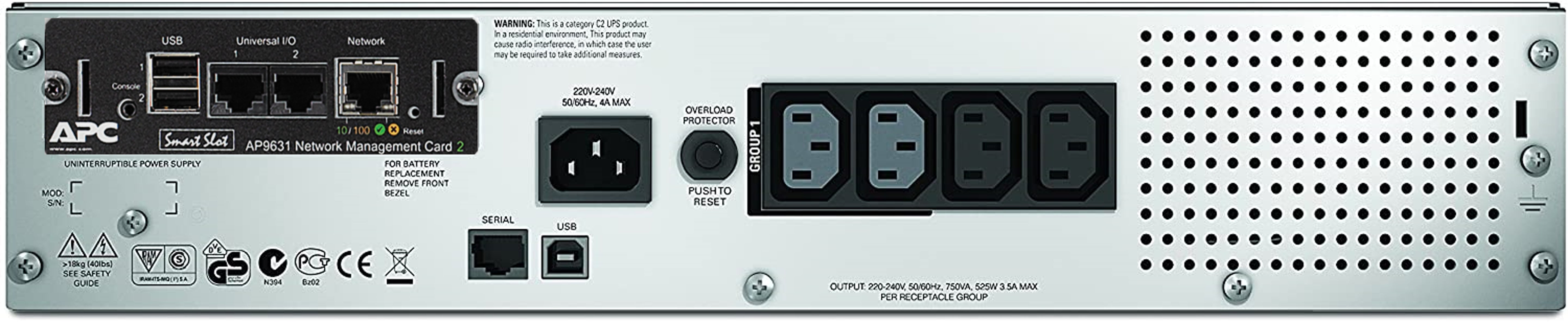 APC Smart-UPS SMT750RMI2UNC - 4x C13, USB, montable en rack, NMC, 750 VA
