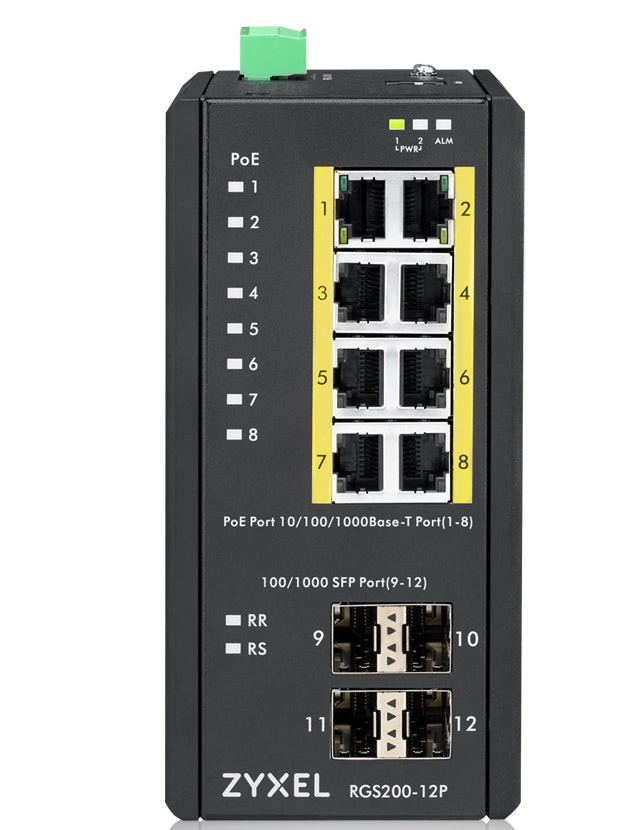 Zyxel RGS200-12P Géré L2 Gigabit Ethernet (10/100/1000) Connexion Ethernet, supportant l'alimentation via ce port (PoE) Noir
