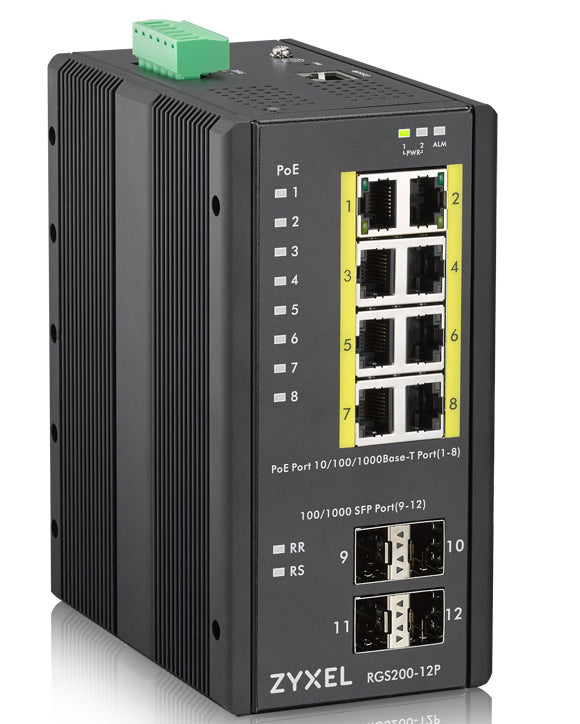 Zyxel RGS200-12P Géré L2 Gigabit Ethernet (10/100/1000) Connexion Ethernet, supportant l'alimentation via ce port (PoE) Noir