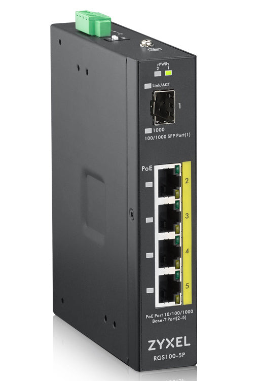 Zyxel RGS100-5P Non-géré L2 Gigabit Ethernet (10/100/1000) Connexion Ethernet, supportant l'alimentation via ce port (PoE) Noir