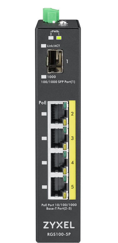 Zyxel RGS100-5P Non-géré L2 Gigabit Ethernet (10/100/1000) Connexion Ethernet, supportant l'alimentation via ce port (PoE) Noir