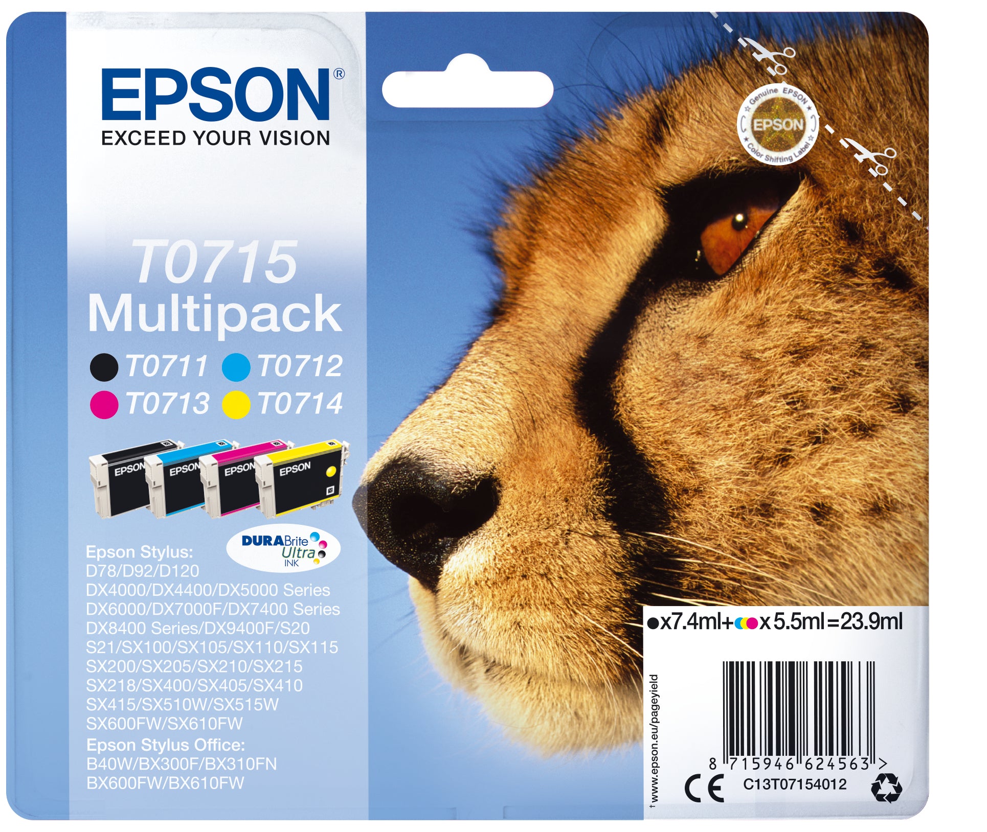 Epson Multipack "Guépard" (T0715) - Encres DURABrite Ultra N, C, M, J