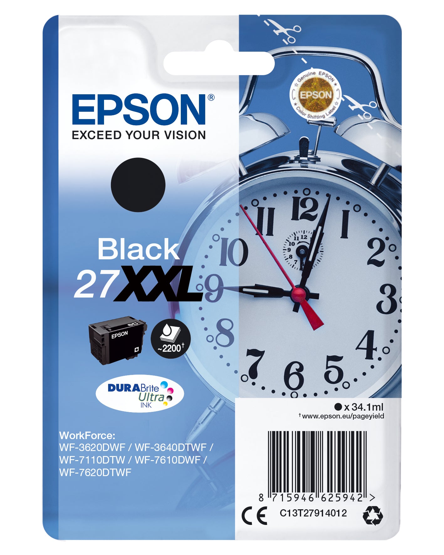 Epson Alarm clock Cartouche "Réveil" 27XXL - Encre DURABrite Ultra N