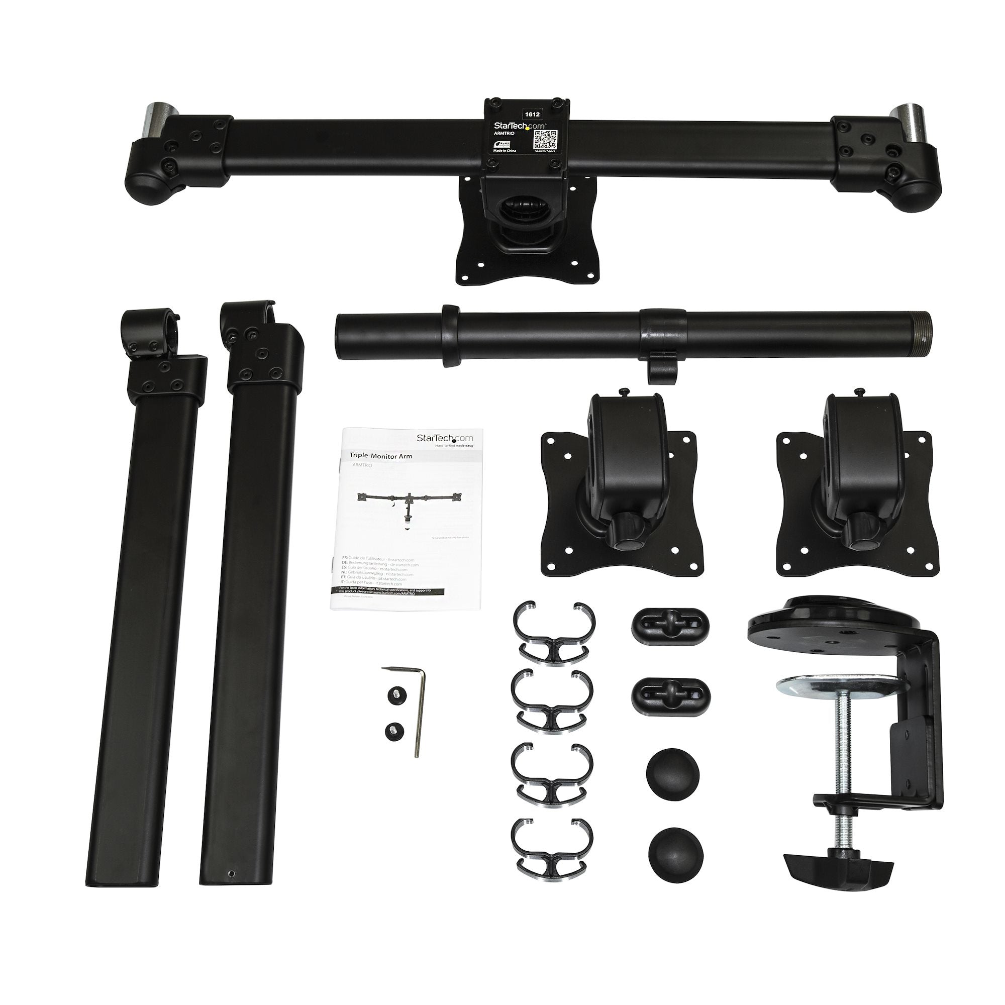StarTech.com Support de Bureau Bras Triple pour Moniteur - Support VESA 3 Écran jusqu'à 27" - Mât Articulé/Réglable - Inclinaison/Pivotement/Rotation de l'Écran - Pince de Bureau/Anneau
