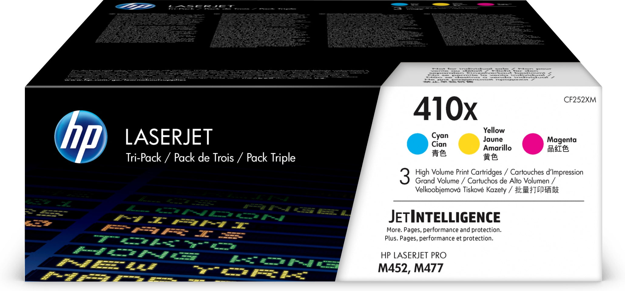 HP 410XLaserJet, lot de 3 cartouches de toner grande capacité authentiques, cyan/magenta/jaune