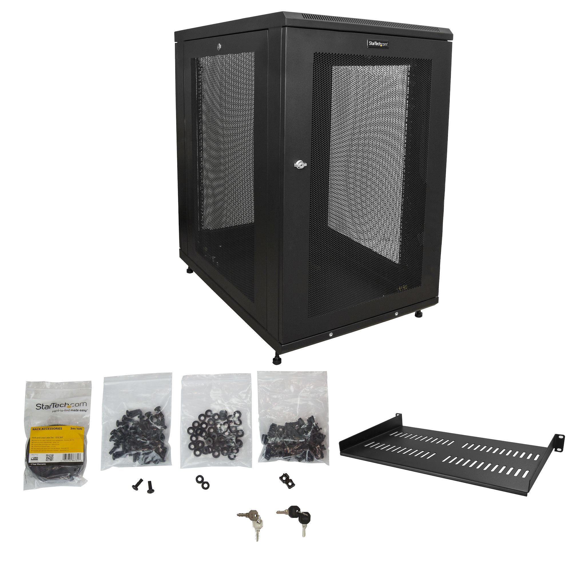 StarTech.com Armoire Rack Serveur 18U à 4 Montants, Armoire Verrouillable 19" pour Ordinateur/AV/Équipement IT, Rack Réseau pour Bureau/Domicile avec Roulettes et Rails de Montage Ajustables
