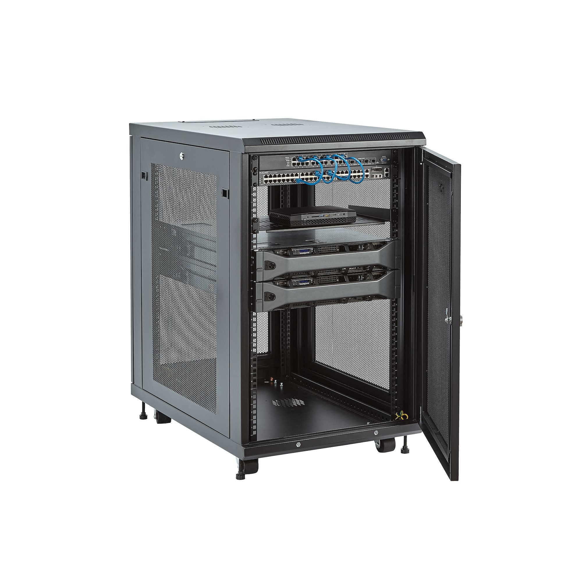 StarTech.com Armoire Rack Serveur 18U à 4 Montants, Armoire Verrouillable 19" pour Ordinateur/AV/Équipement IT, Rack Réseau pour Bureau/Domicile avec Roulettes et Rails de Montage Ajustables