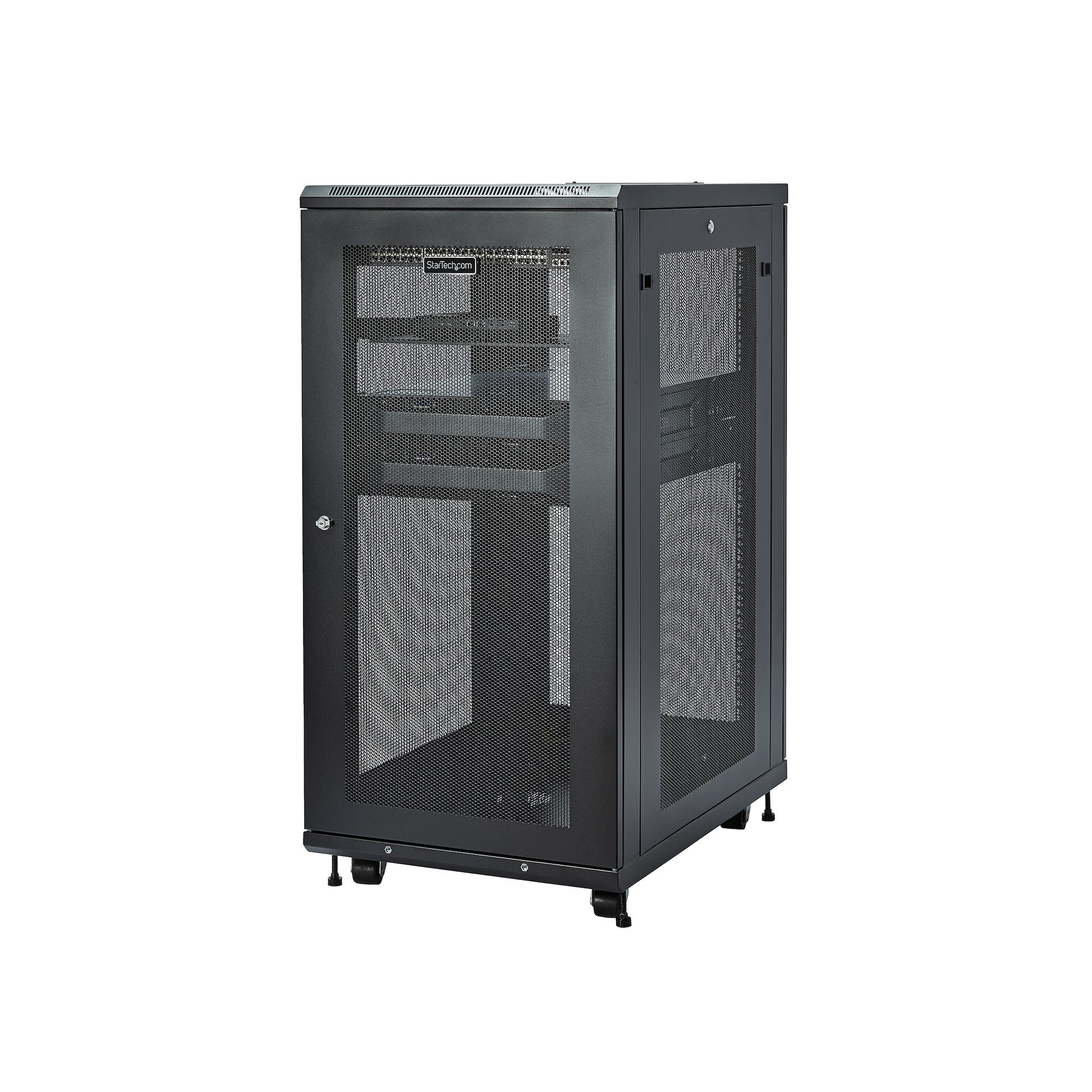 StarTech.com Armoire Rack Serveur 24U à 4 Montants, Armoire Verrouillable 19" pour Ordinateur/AV/Équipement IT, Rack Réseau pour Bureau/Domicile avec Roulettes et Rails de Montage Ajustables