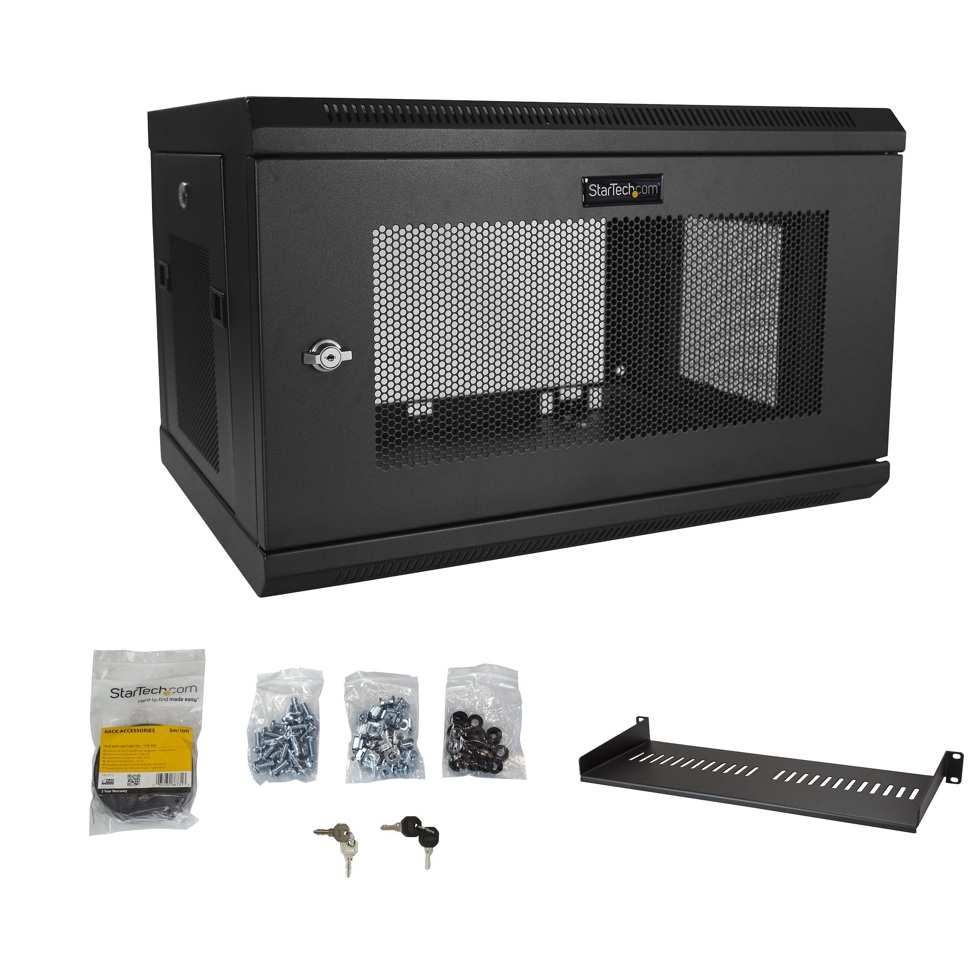 StarTech.com Armoire Réseau Murale à 2 Montants 6U avec Étagère 1U, Armoire Serveur Murale 19" à Charnières pour Équipement IT/AV/Électronique/Ordinateur, Armoire Rack Ventilée Flexible