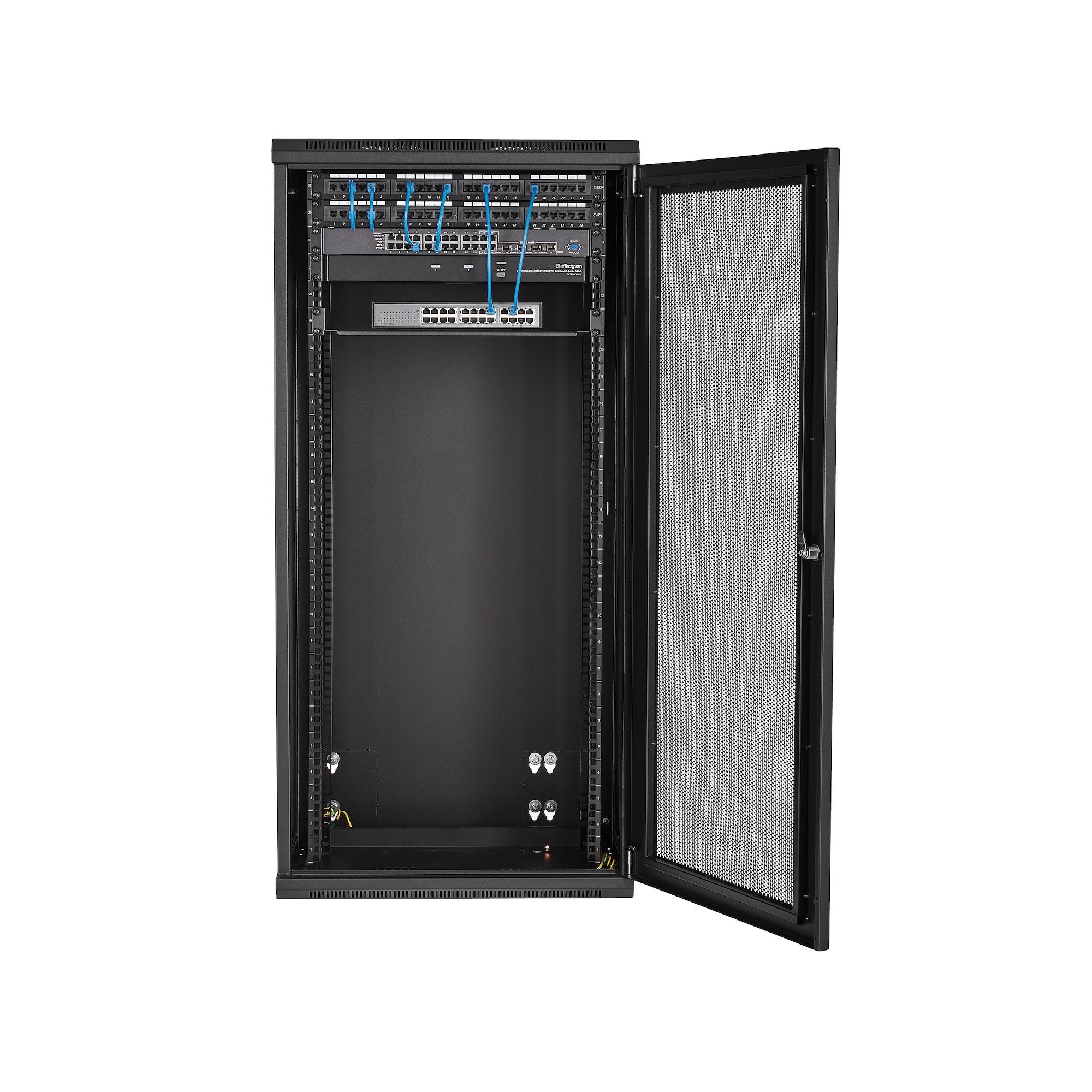 StarTech.com Armoire Réseau Murale à 4 Montants 26U avec Étagère 1U, Armoire Serveur Murale 19" à Charnières pour Équipement IT/AV/Électronique/Ordinateur, Armoire Rack Ventilée Flexible