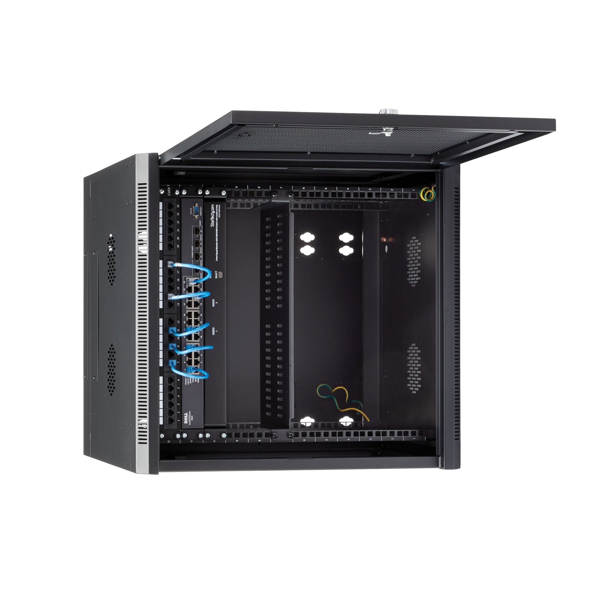 StarTech.com Armoire Réseau Murale à 4 Montants 12U avec Étagère 1U, Armoire Serveur Murale 19" à Charnières pour Équipement IT/AV/Électronique/Ordinateur, Armoire Rack Ventilée Flexible