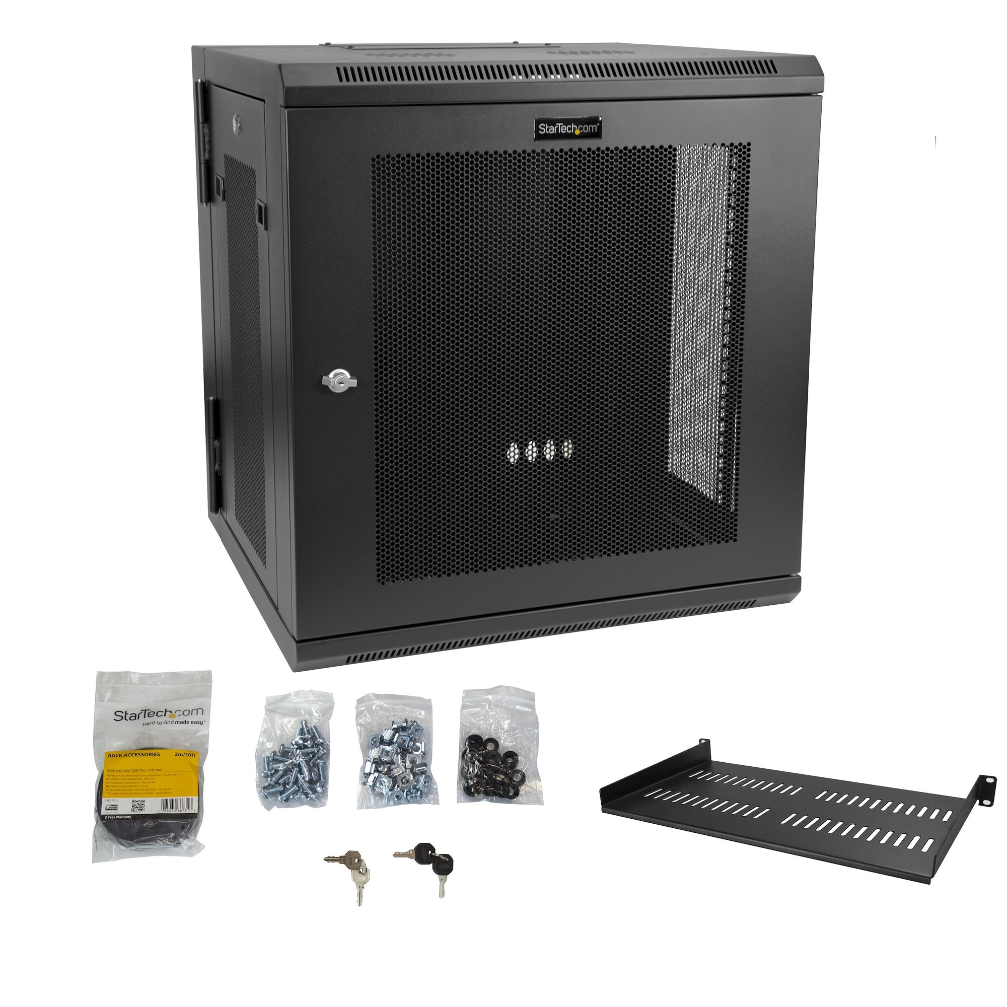StarTech.com Armoire Réseau Murale à 4 Montants 12U avec Étagère 1U, Armoire Serveur Murale 19" à Charnières pour Équipement IT/AV/Électronique/Ordinateur, Armoire Rack Ventilée Flexible