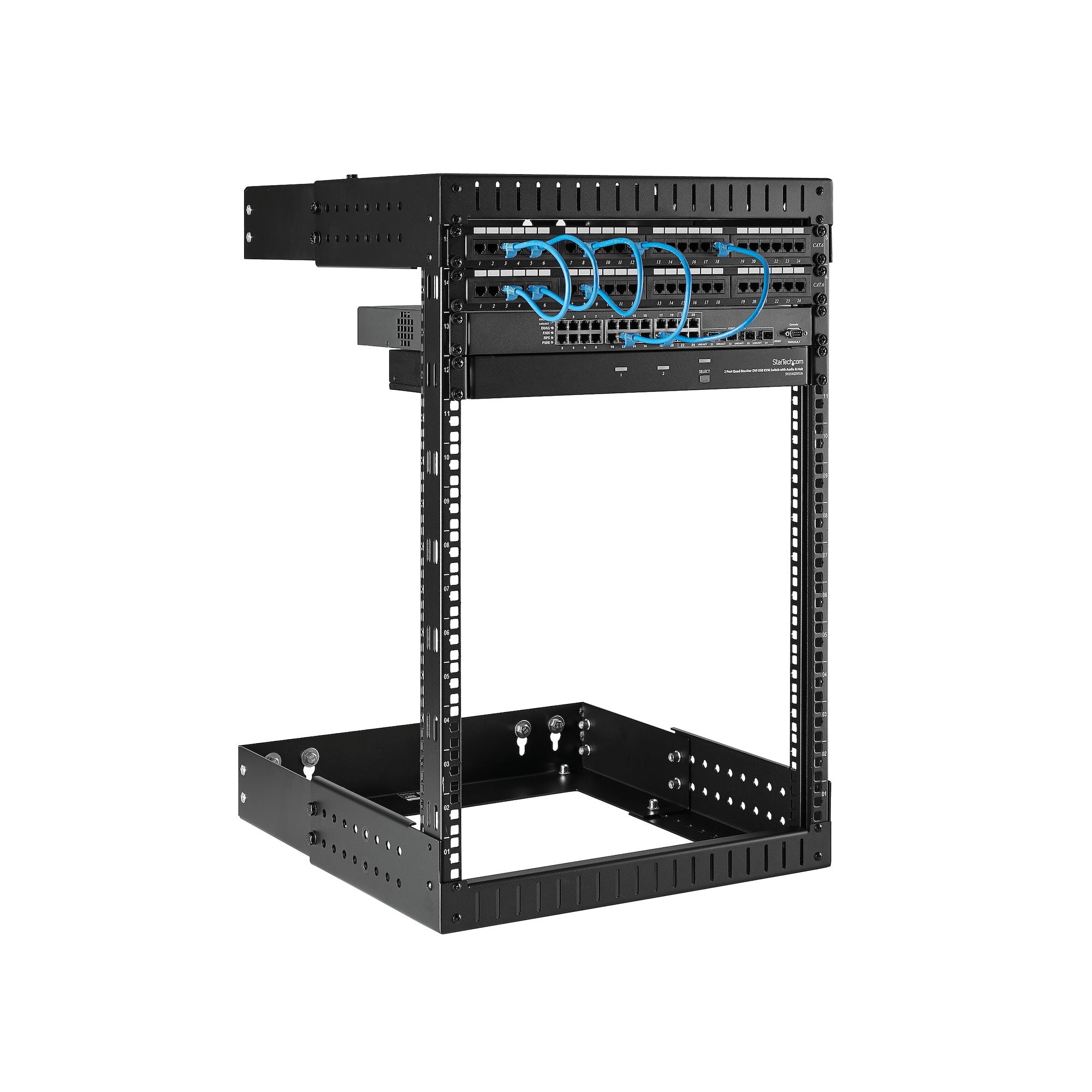 StarTech.com Rack Réseau Mural 15U à 2 Montants, Rack Serveur 19" à Cadre Ouvert avec Profondeur Ajustable, Rack de Données Mural pour IT/AV/Panneau de Patch/ Equipement IT - Écrous et Vis de Fixation Inclus