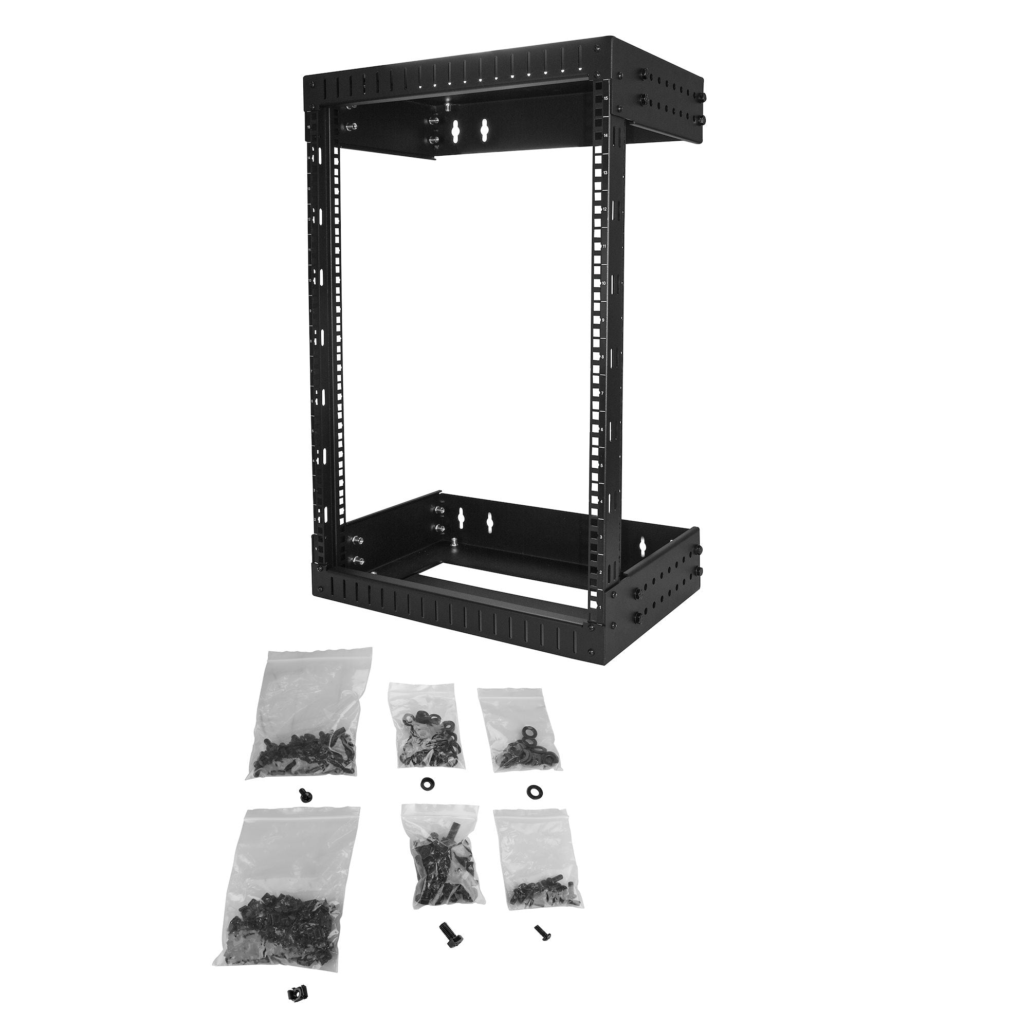 StarTech.com Rack Réseau Mural 15U à 2 Montants, Rack Serveur 19" à Cadre Ouvert avec Profondeur Ajustable, Rack de Données Mural pour IT/AV/Panneau de Patch/ Equipement IT - Écrous et Vis de Fixation Inclus