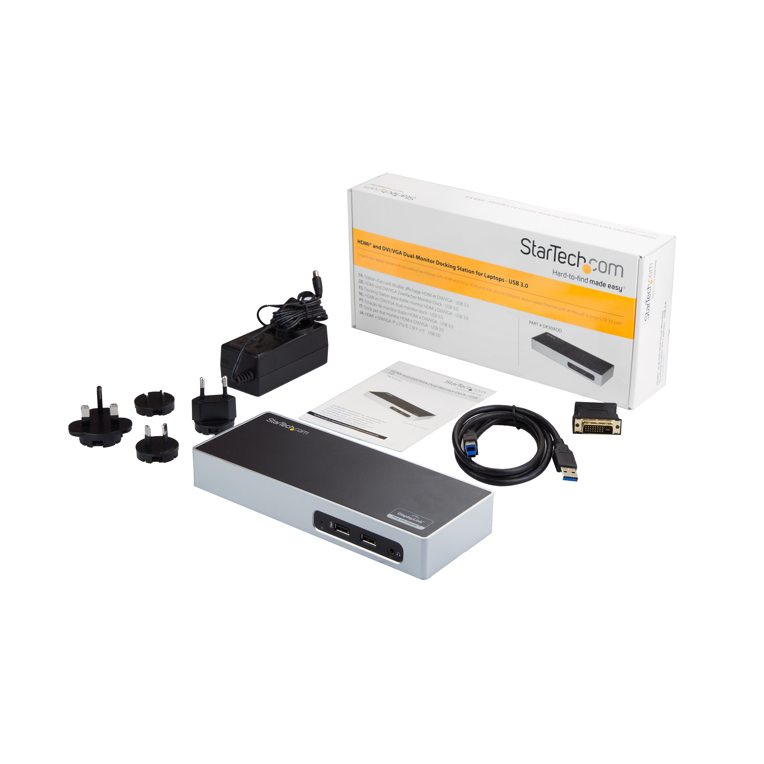 StarTech.com Station d'Accueil USB 3.0 à Double Écran - Dock Universel Type-A pour PC/Ordinateur Portable avec HDMI et DVI/VGA - Hub USB 3.1 Gen 1 5Gbps à 6 Ports, Gbe, Audio - Windows & Mac