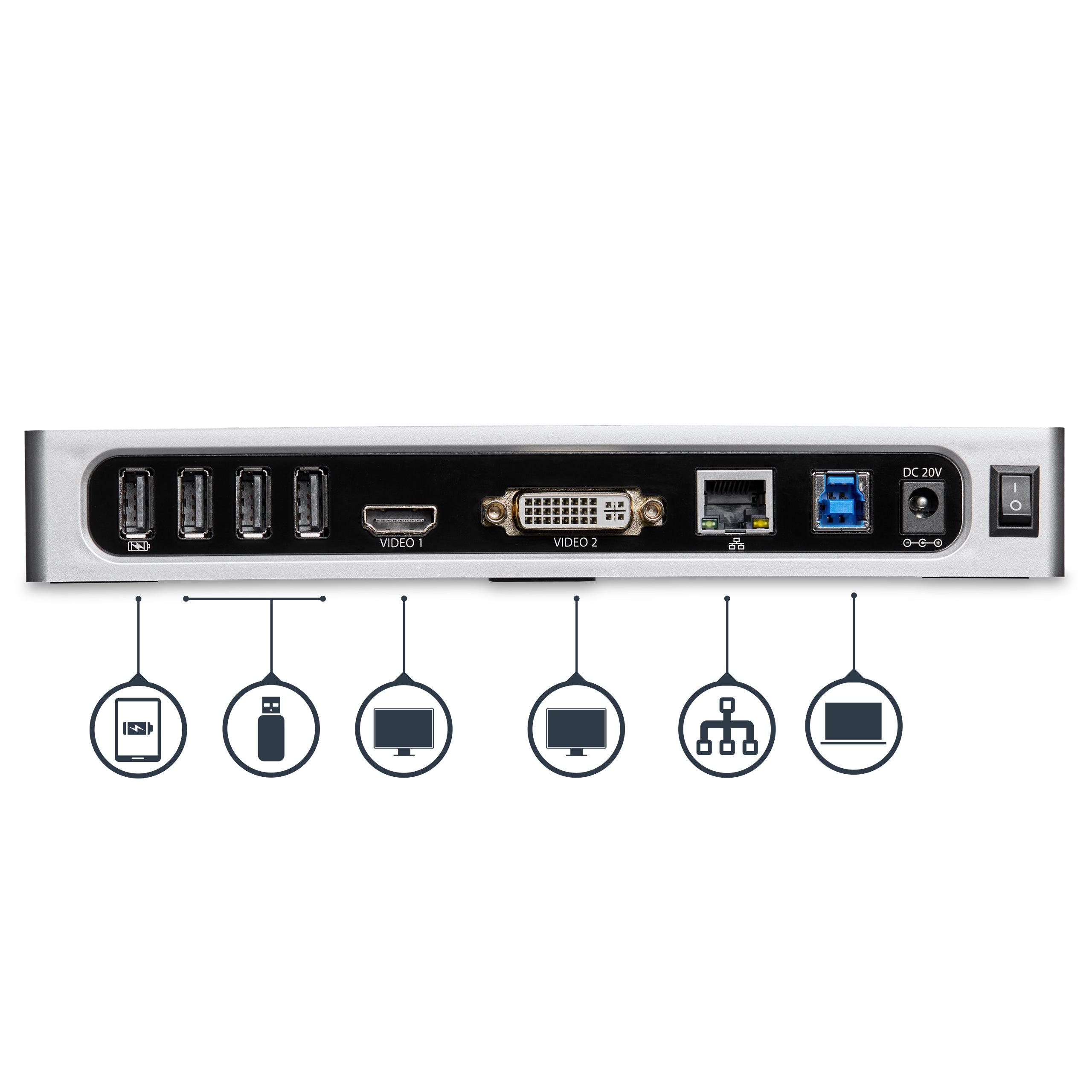 StarTech.com Station d'Accueil USB 3.0 à Double Écran - Dock Universel Type-A pour PC/Ordinateur Portable avec HDMI et DVI/VGA - Hub USB 3.1 Gen 1 5Gbps à 6 Ports, Gbe, Audio - Windows & Mac