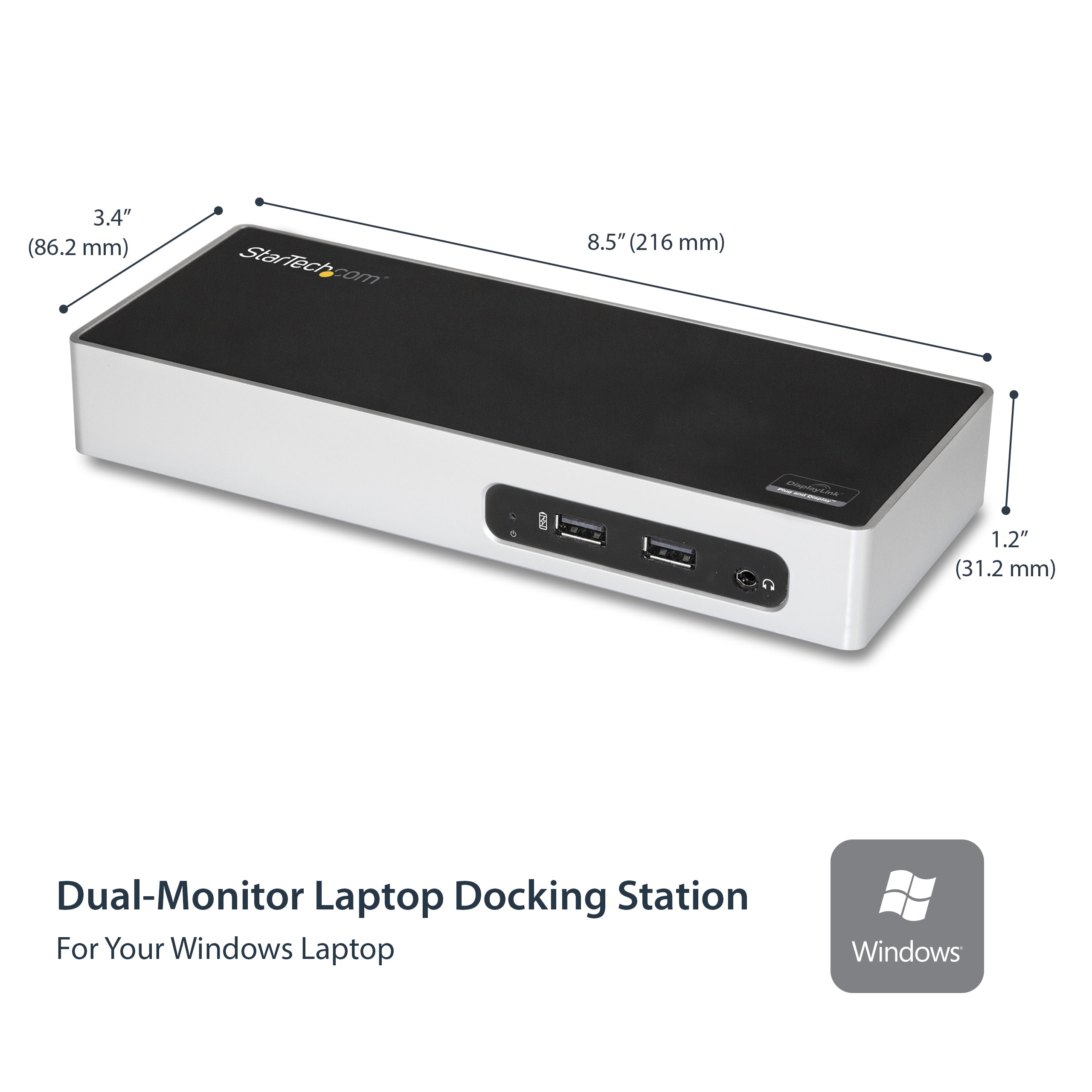 StarTech.com Station d'Accueil USB 3.0 à Double Écran - Dock Universel Type-A pour PC/Ordinateur Portable avec HDMI et DVI/VGA - Hub USB 3.1 Gen 1 5Gbps à 6 Ports, Gbe, Audio - Windows & Mac