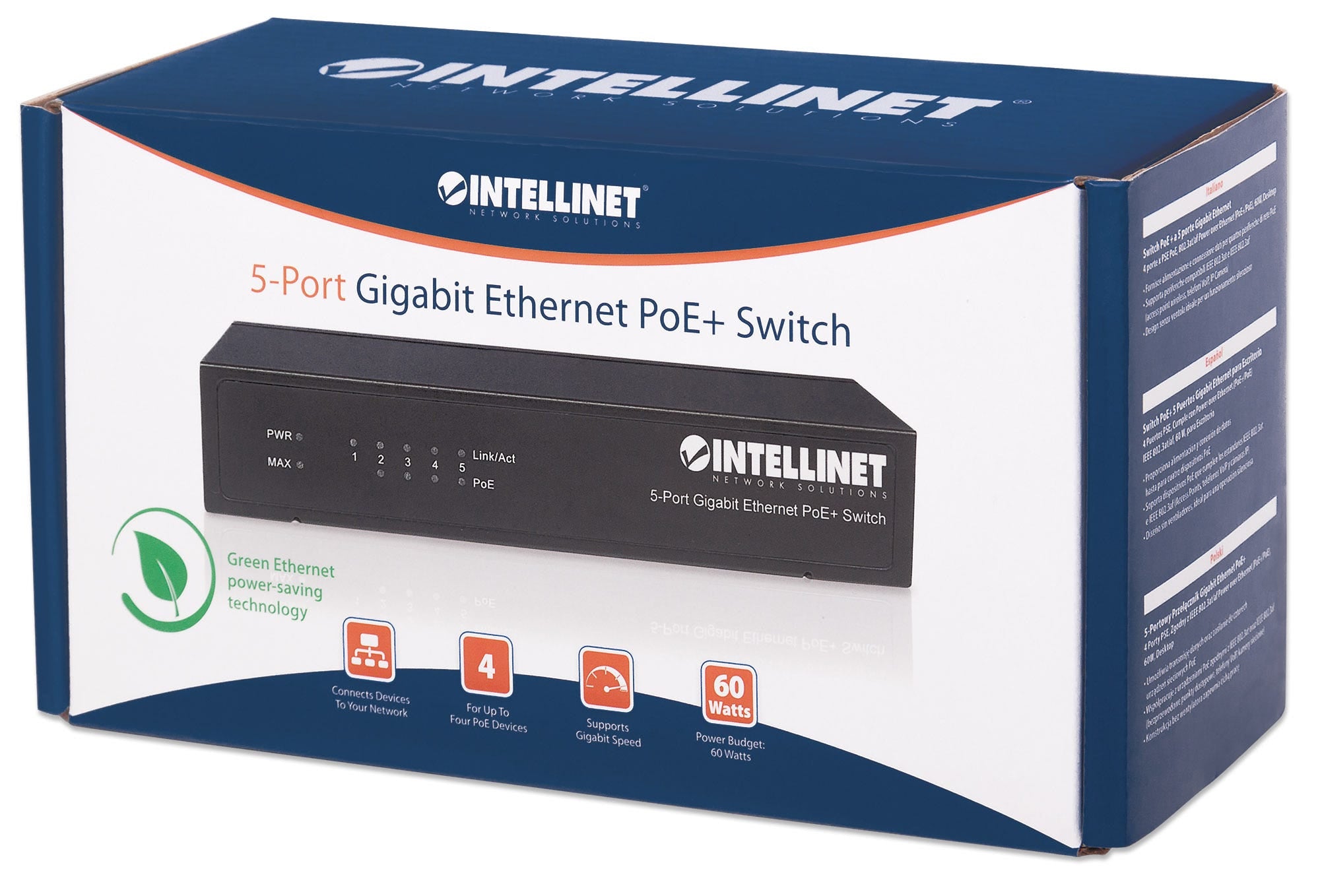 Intellinet 561228 commutateur réseau Non-géré Gigabit Ethernet (10/100/1000) Connexion Ethernet, supportant l'alimentation via ce port (PoE) Noir