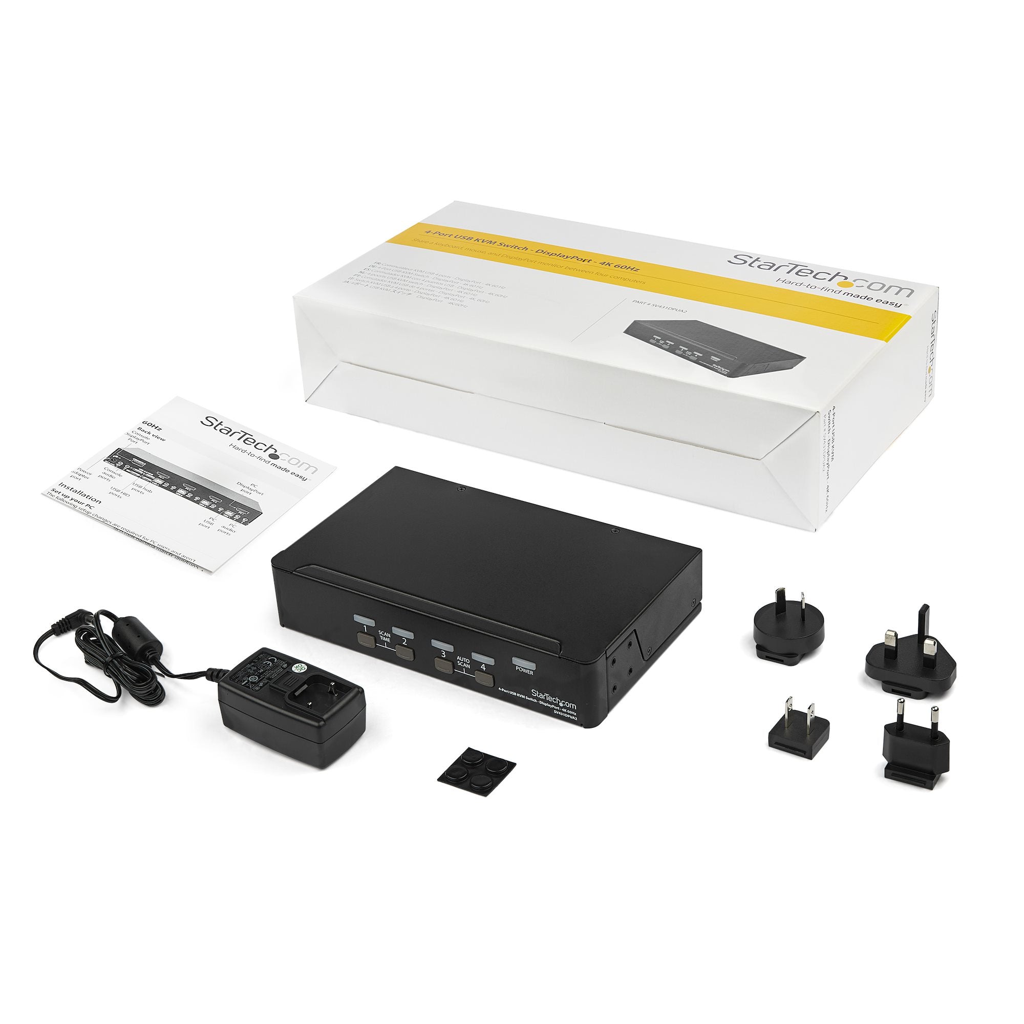 StarTech.com Switch KVM DisplayPort à 4 Ports - 4K60Hz - Écran Unique - Switch KVM USB UHD DP 1.2 à 2 Ports avec Hub USB 3.0 Intégré et Audio - Dell HP Apple Lenovo - Conforme TAA