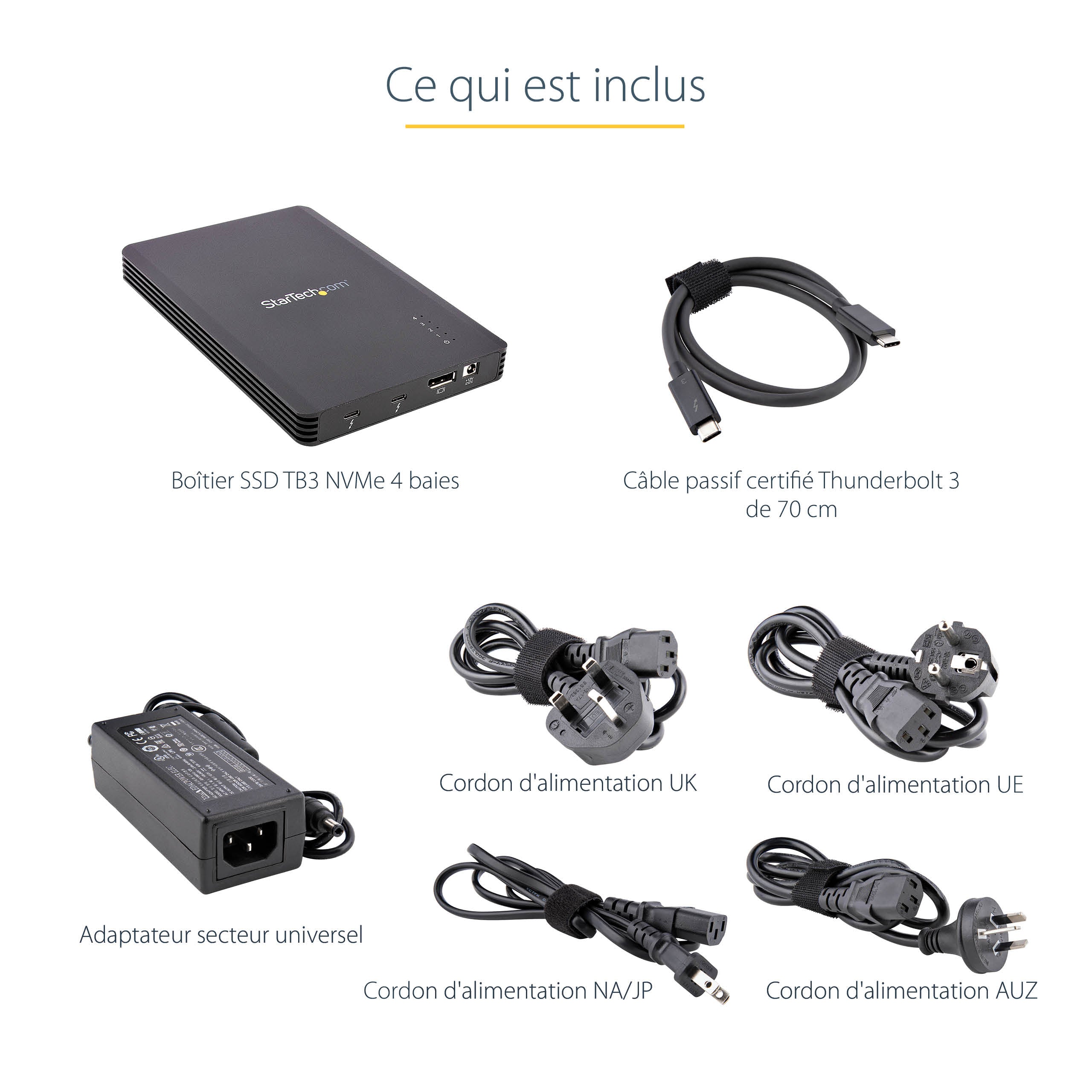 StarTech.com Boîtier SSD M.2 NVMe Thunderbolt 3 à 4 Baies - Boîtier Disque Dur Externe 1 DisplayPort vidéo et 2 Ports TB3 Downstream - Boîtier pour Disque Dur - Boîtier SSD Externe, 40Gbps, Alimentation 72W