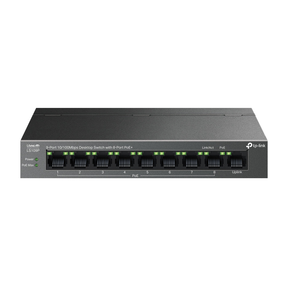 TP-Link LiteWave LS109P commutateur réseau Non-géré Fast Ethernet (10/100) Connexion Ethernet, supportant l'alimentation via ce port (PoE) Noir