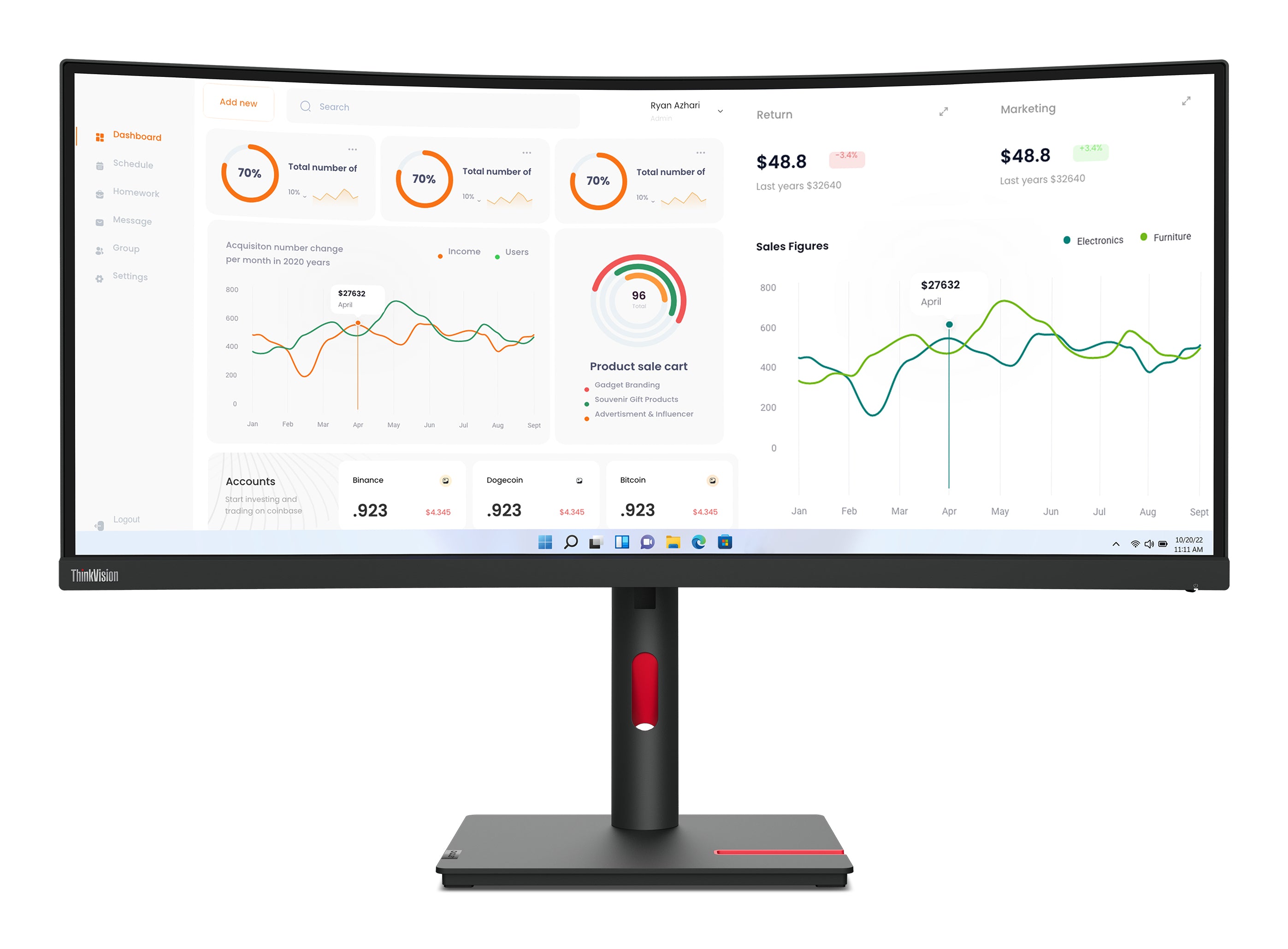 Lenovo ThinkVision T34w-30 LED display 86,4 cm (34") 3440 x 1440 pixels Wide Quad HD Noir
