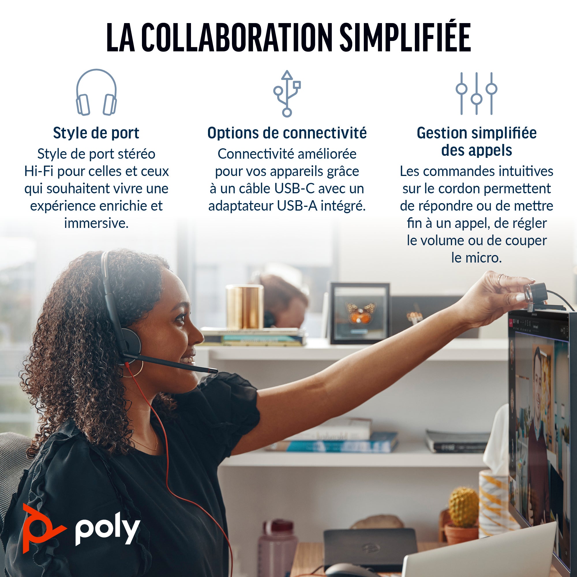 Poly Micro-casque Blackwire 3220 stéréo USB-C + adaptateur USB-C/A