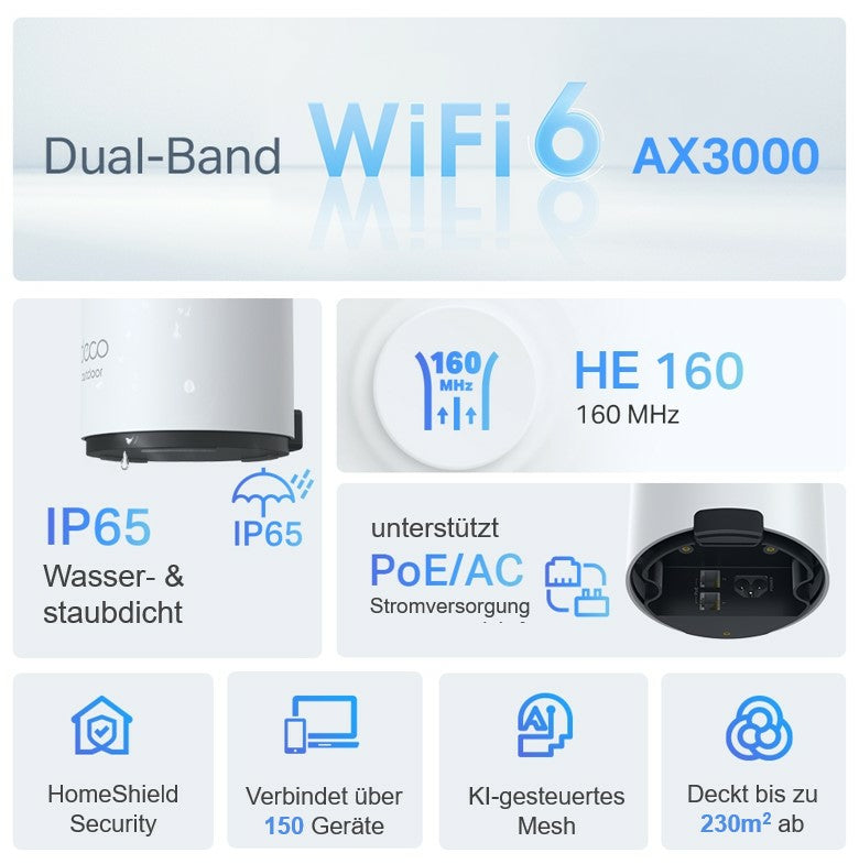 TP-Link Deco X50-Outdoor Bi-bande (2,4 GHz / 5 GHz) Wi-Fi 6 (802.11ax) Blanc 1 Interne