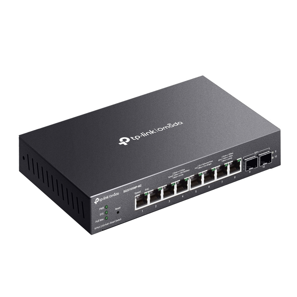 TP-Link Omada SG2210XMP-M2 commutateur réseau Géré L2/L2+ 2.5G Ethernet (100/1000/2500) Connexion Ethernet, supportant l'alimentation via ce port (PoE) Montage sur le bureau ou sur le mur Noir