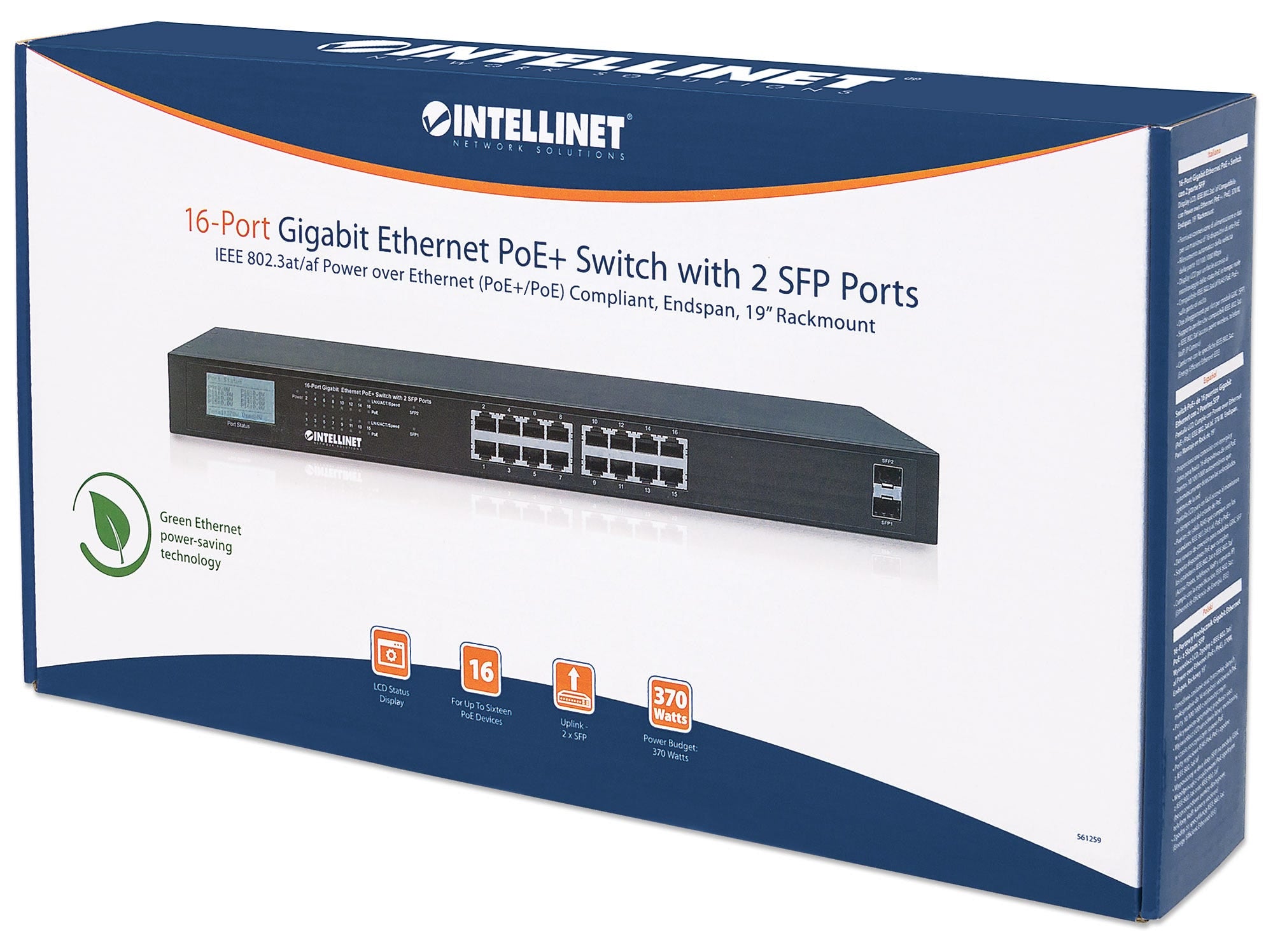 Intellinet 561259 commutateur réseau Non-géré Gigabit Ethernet (10/100/1000) Connexion Ethernet, supportant l'alimentation via ce port (PoE) Noir