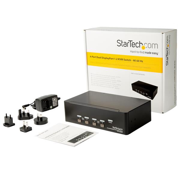 StarTech.com Switch KVM double affichage DisplayPort 4K 60 Hz à 4 ports avec hub USB 2.0 intégré
