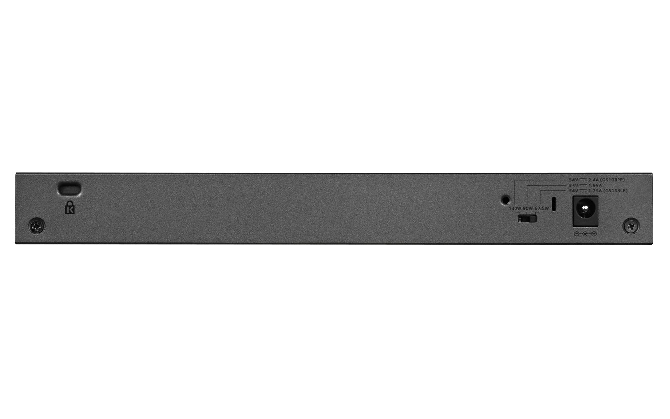 NETGEAR GS108LP Non-géré Gigabit Ethernet (10/100/1000) Connexion Ethernet, supportant l'alimentation via ce port (PoE) 1U Noir, Gris