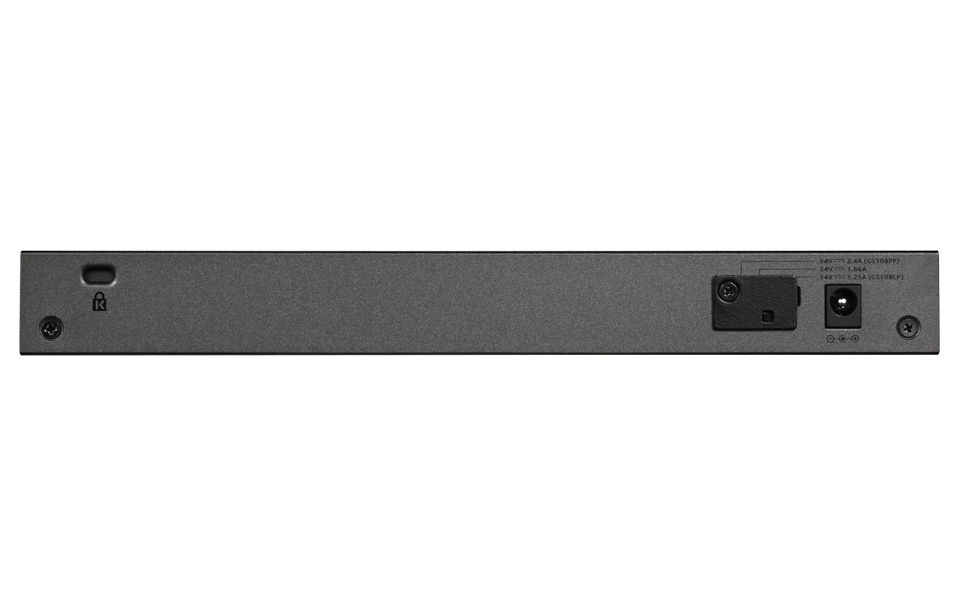 NETGEAR GS108LP Non-géré Gigabit Ethernet (10/100/1000) Connexion Ethernet, supportant l'alimentation via ce port (PoE) 1U Noir, Gris