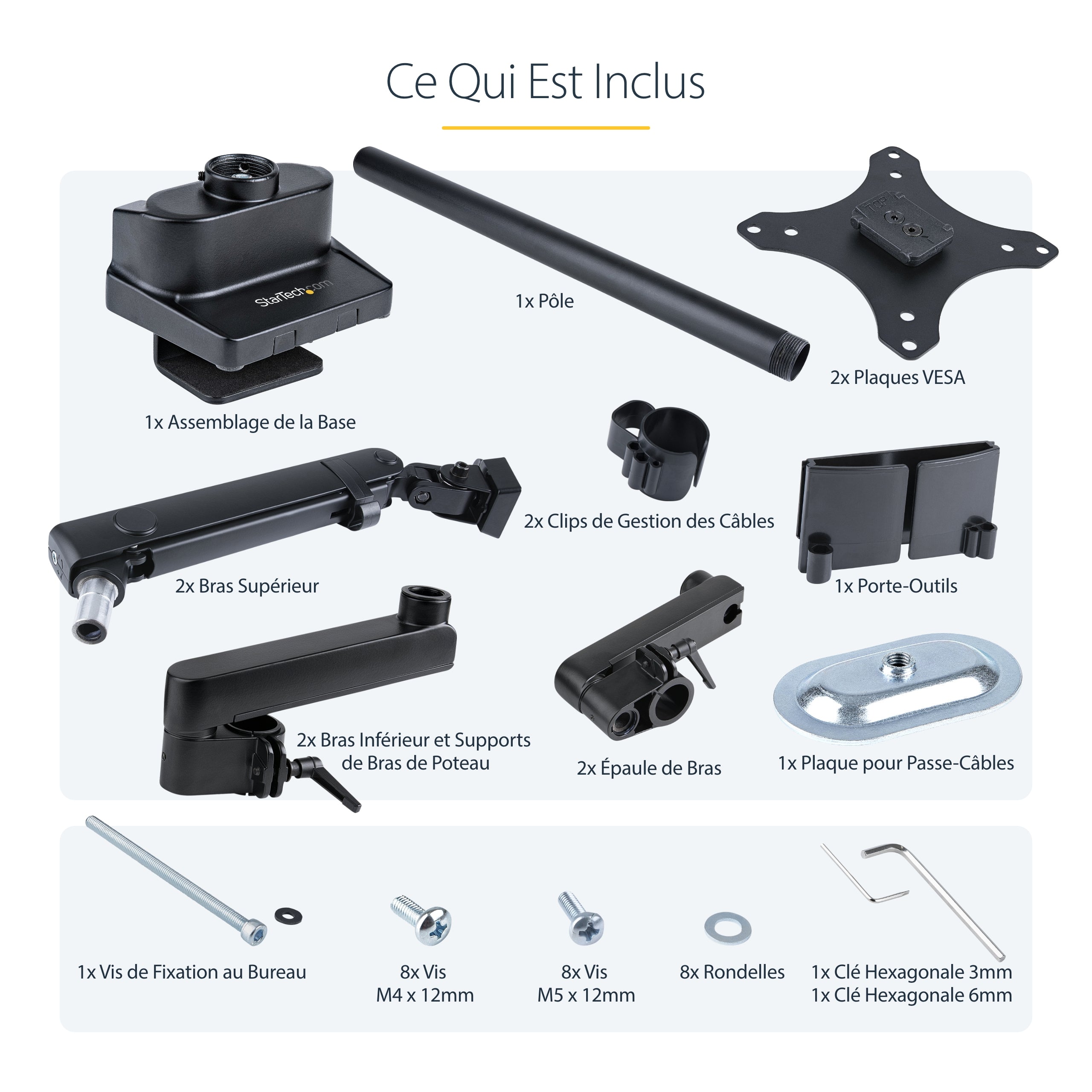 StarTech.com Support Double Écran PC - Bras Double Moniteur VESA - 32" 8kg - Empilables Verticalement - Porte 2 Écrans Hauteur Réglable/Articulé - Fixation Pince/Sillet